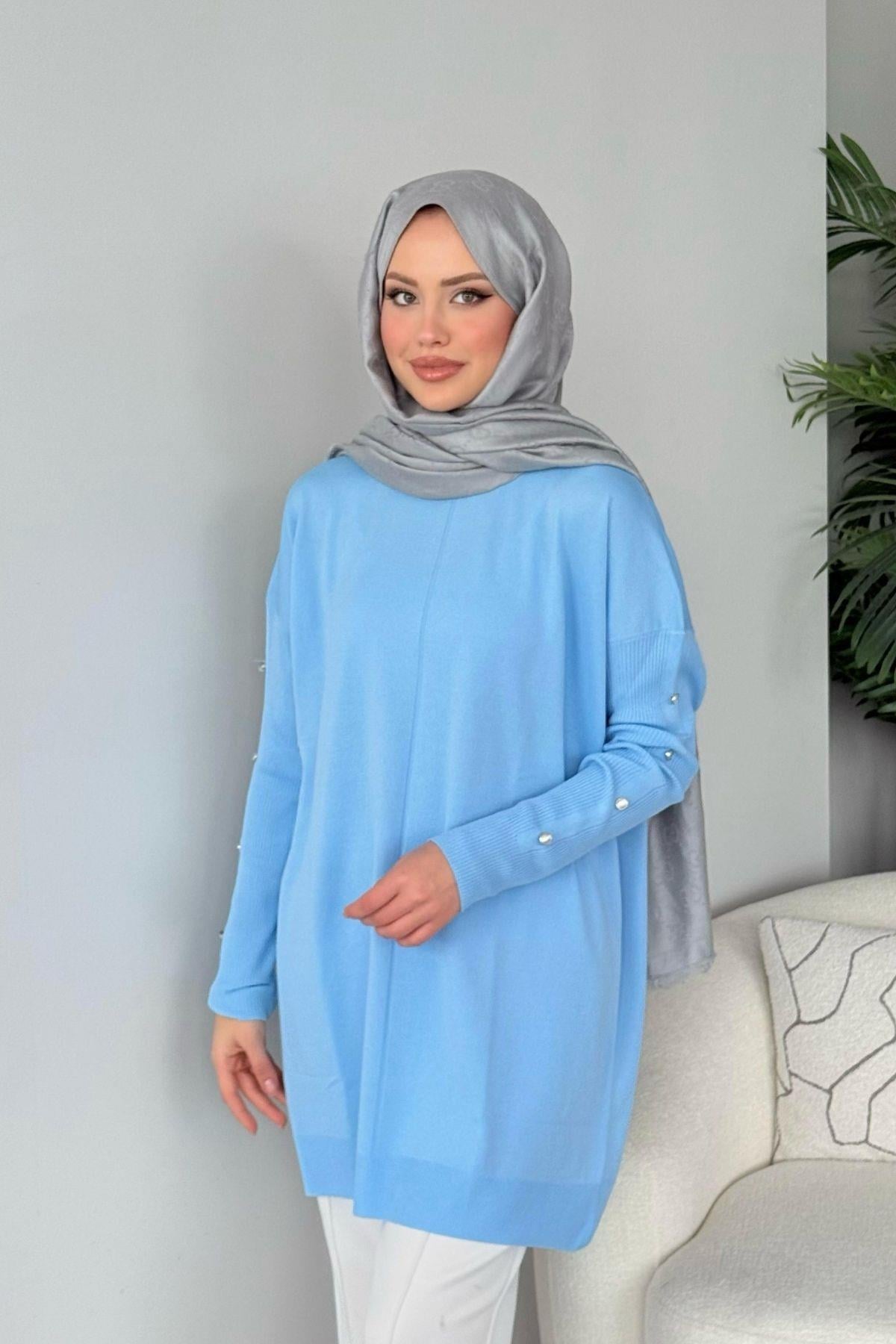 Düğmeli Merserize Tunik Bebe Mavi, Fiyatları Düğmeli Merserize Tunik Bebe Mavi - Haza Moda 