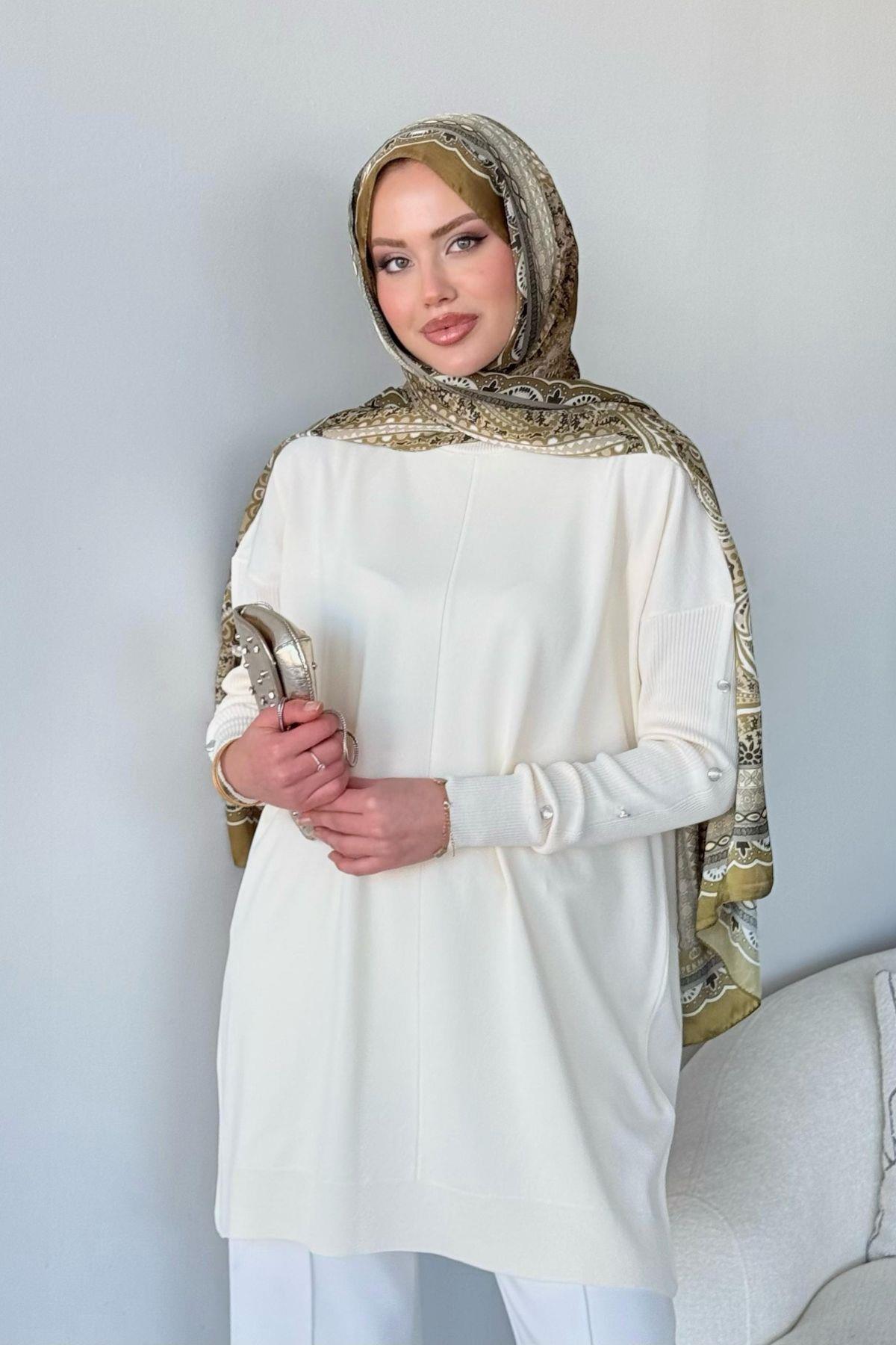 Düğmeli Merserize Tunik Ekru, Fiyatları 