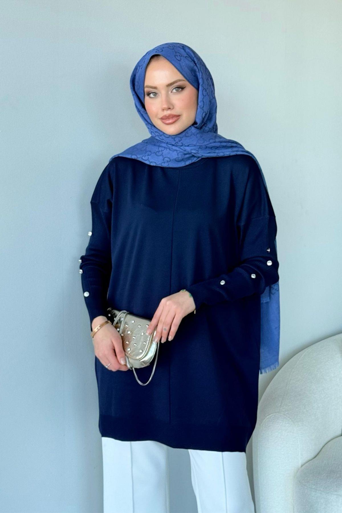 Düğmeli Merserize Tunik Lacivert, Fiyatları 