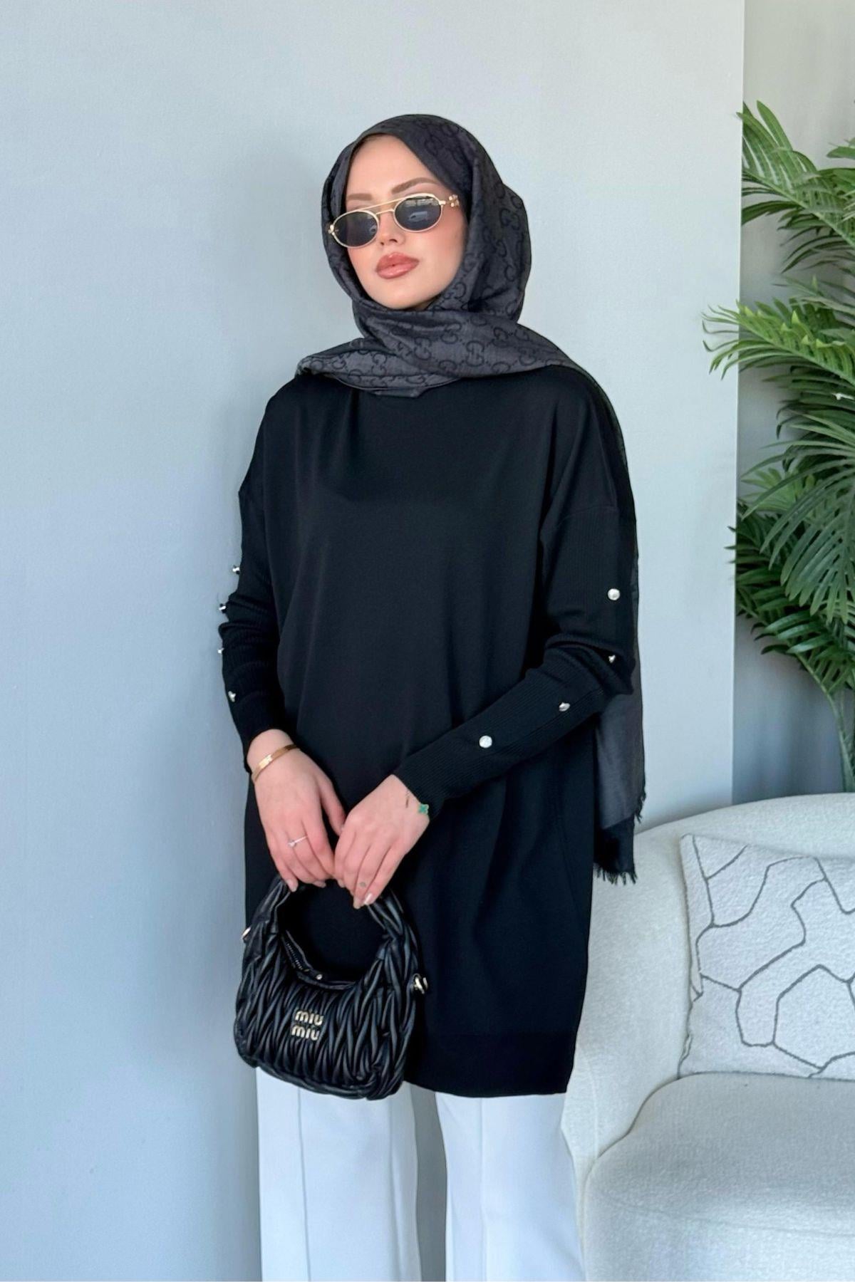 Düğmeli Merserize Tunik Siyah, Fiyatları 