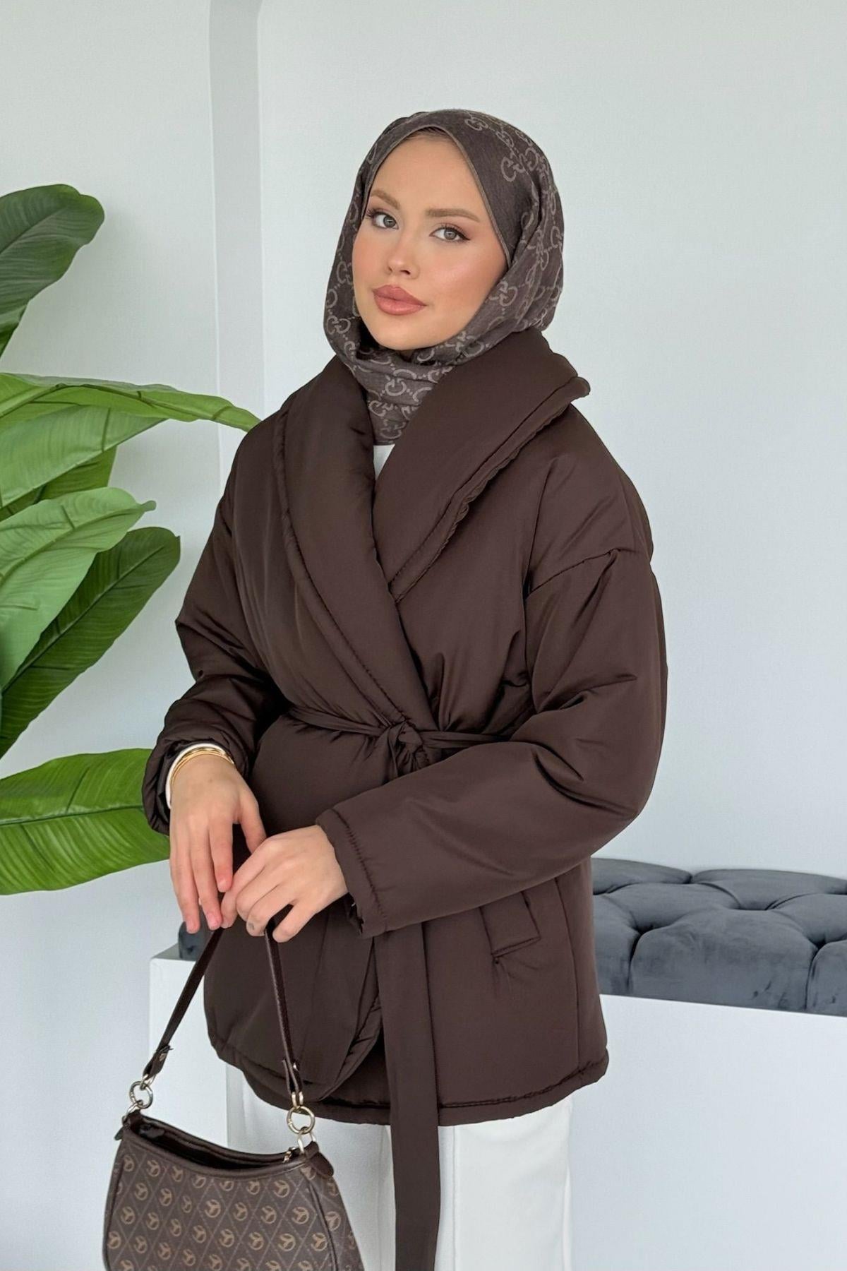 Düz Kuşaklı Şişme Mont Acı Kahve, Fiyatları Düz Kuşaklı Şişme Mont Acı Kahve - Haza Moda 