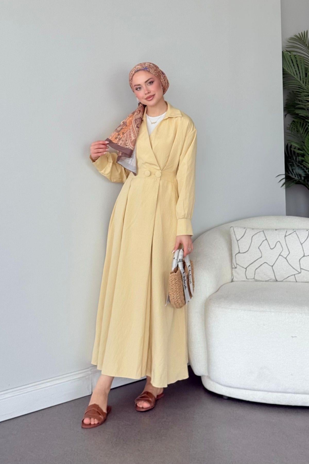 Elizabeth Düğmeli Elbise Pembe, Fiyatları Elizabeth Düğmeli Elbise Pembe- Haza Moda