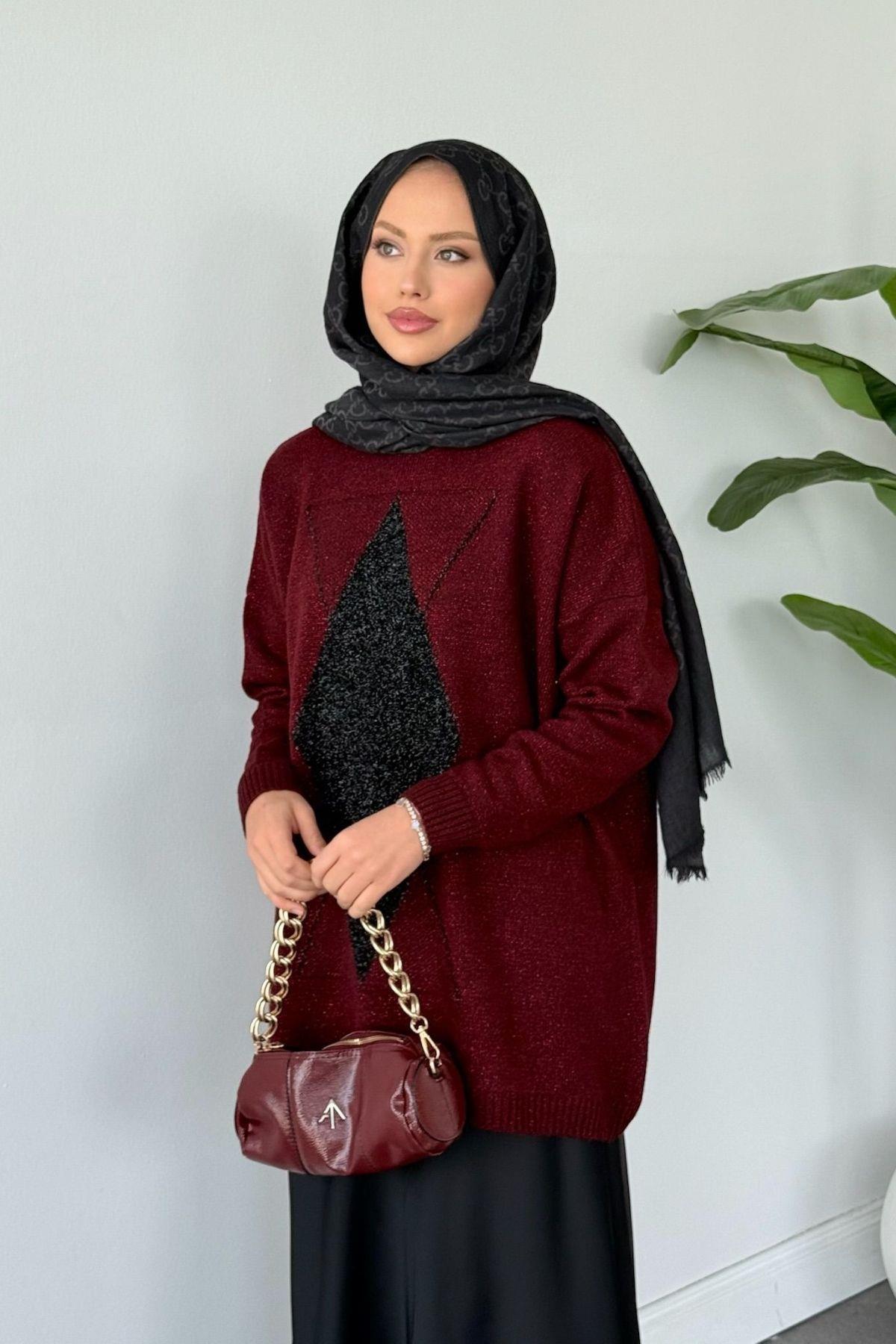 Erciyes Simli Kazak Bordo, Fiyatları Erciyes Simli Kazak Bordo - Haza Moda 