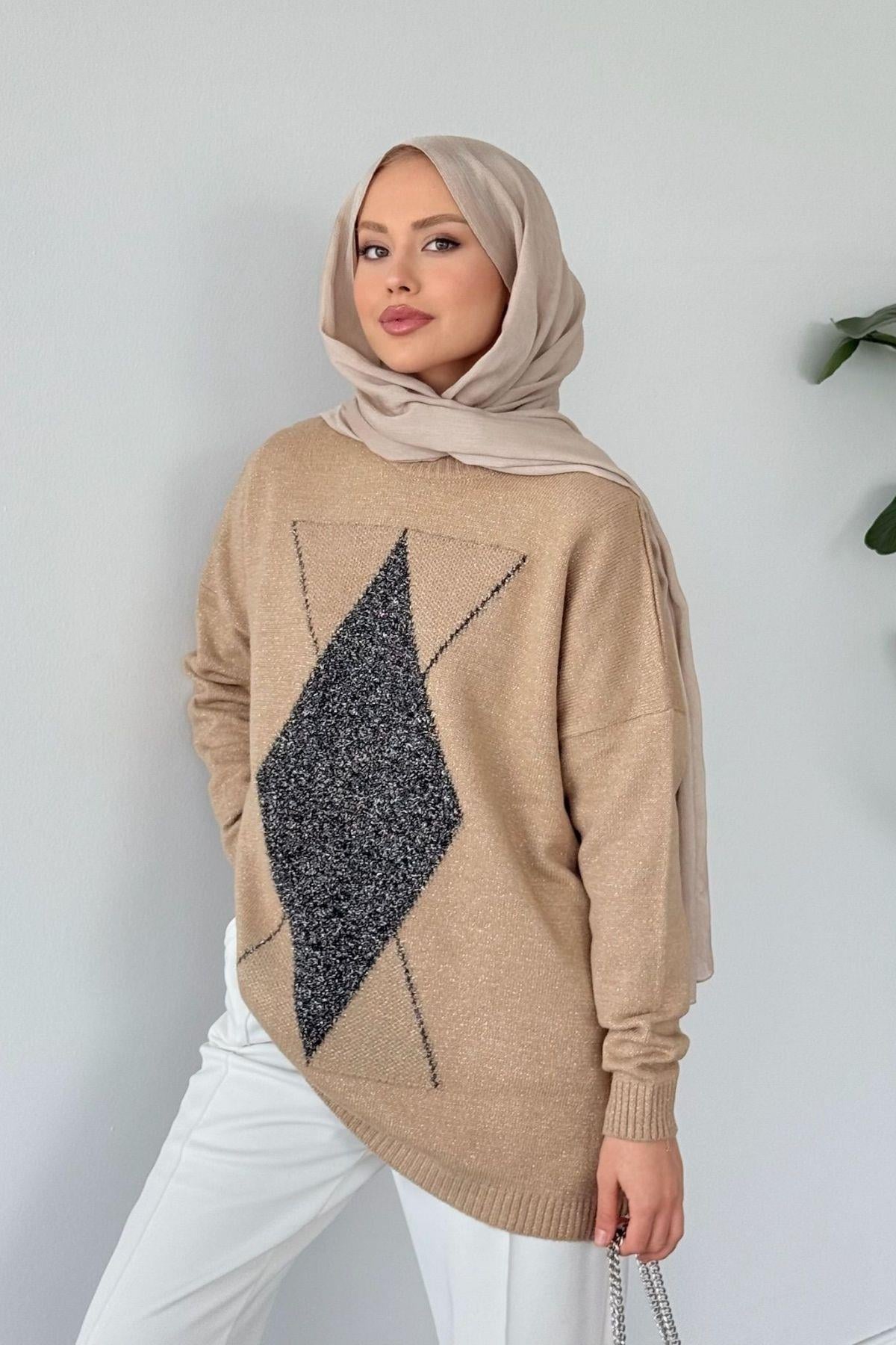 Erciyes Simli Kazak Krem, Fiyatları Erciyes Simli Kazak Krem - Haza Moda 