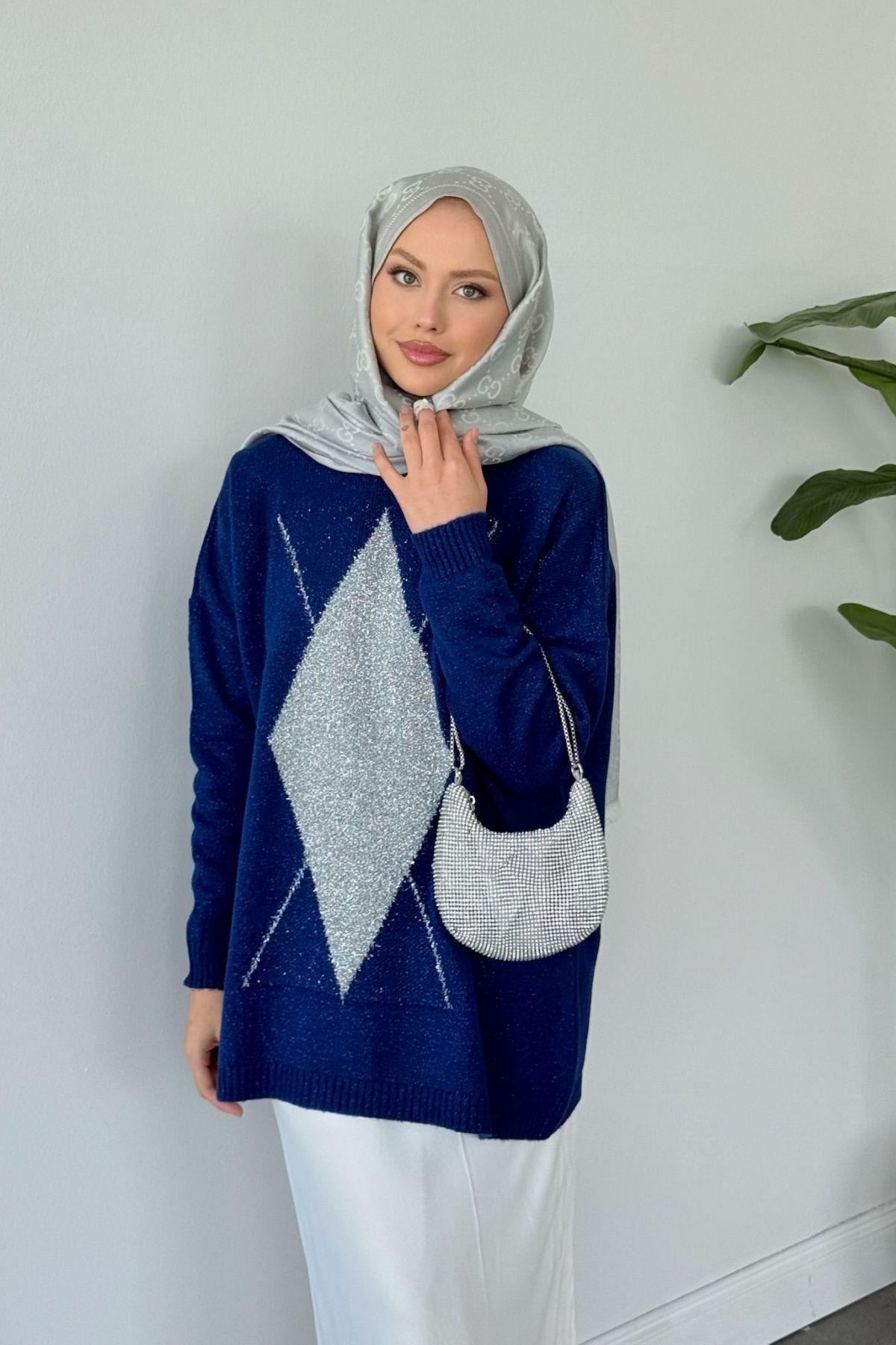 Erciyes Simli Kazak Lacivert, Fiyatları Erciyes Simli Kazak Lacivert - Haza Moda 