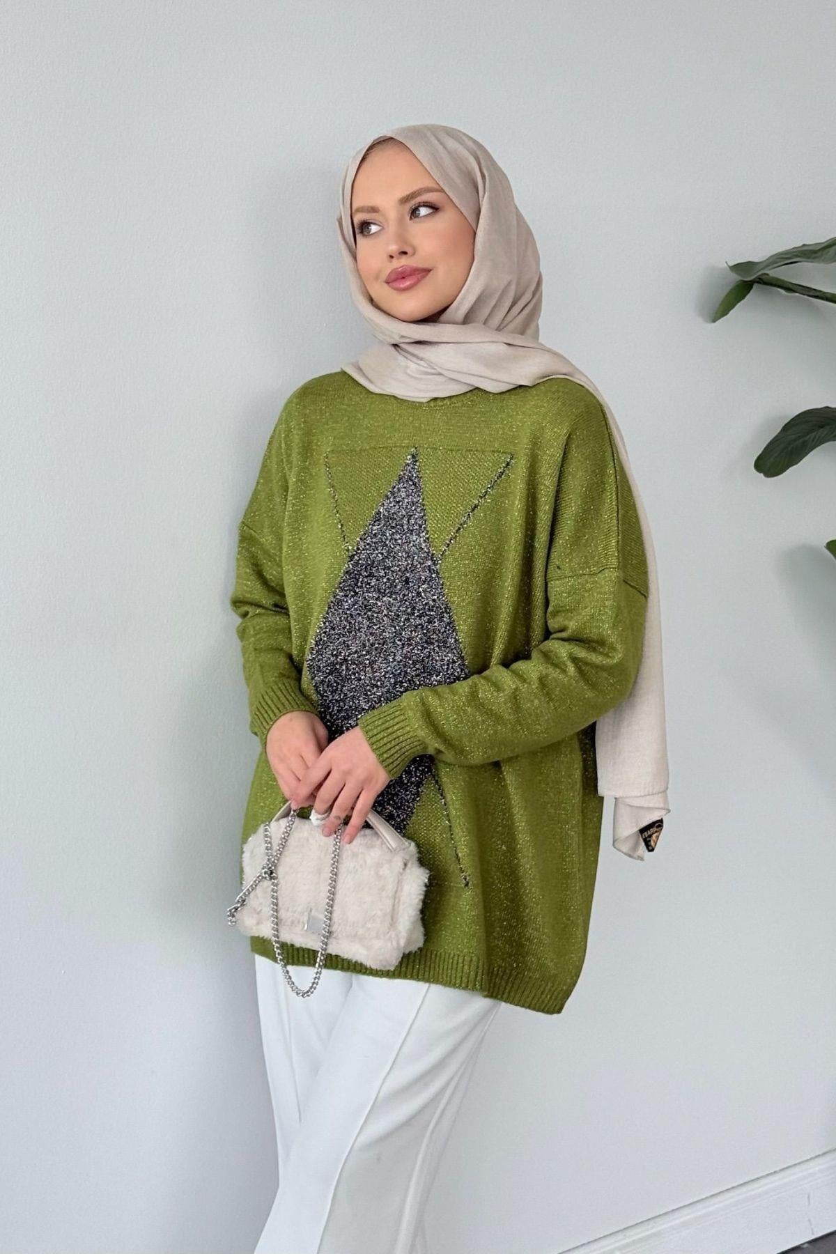 Erciyes Simli Kazak Yağ Yeşili, Fiyatları Erciyes Simli Kazak Yağ Yeşili - Haza Moda 