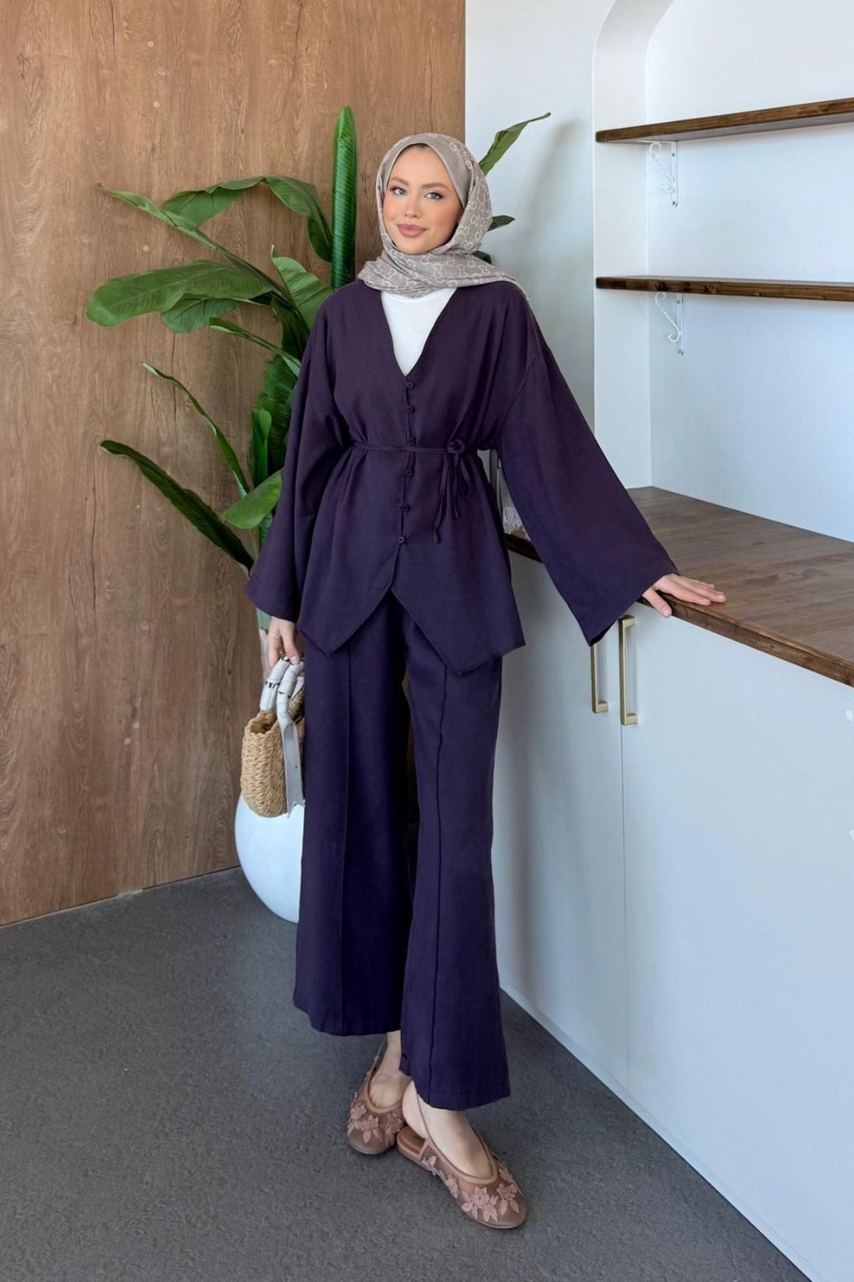 Esra Düğmeli Modal Takım Mürdüm, Fiyatları Esra Düğmeli Modal Takım Mürdüm | Haza Moda