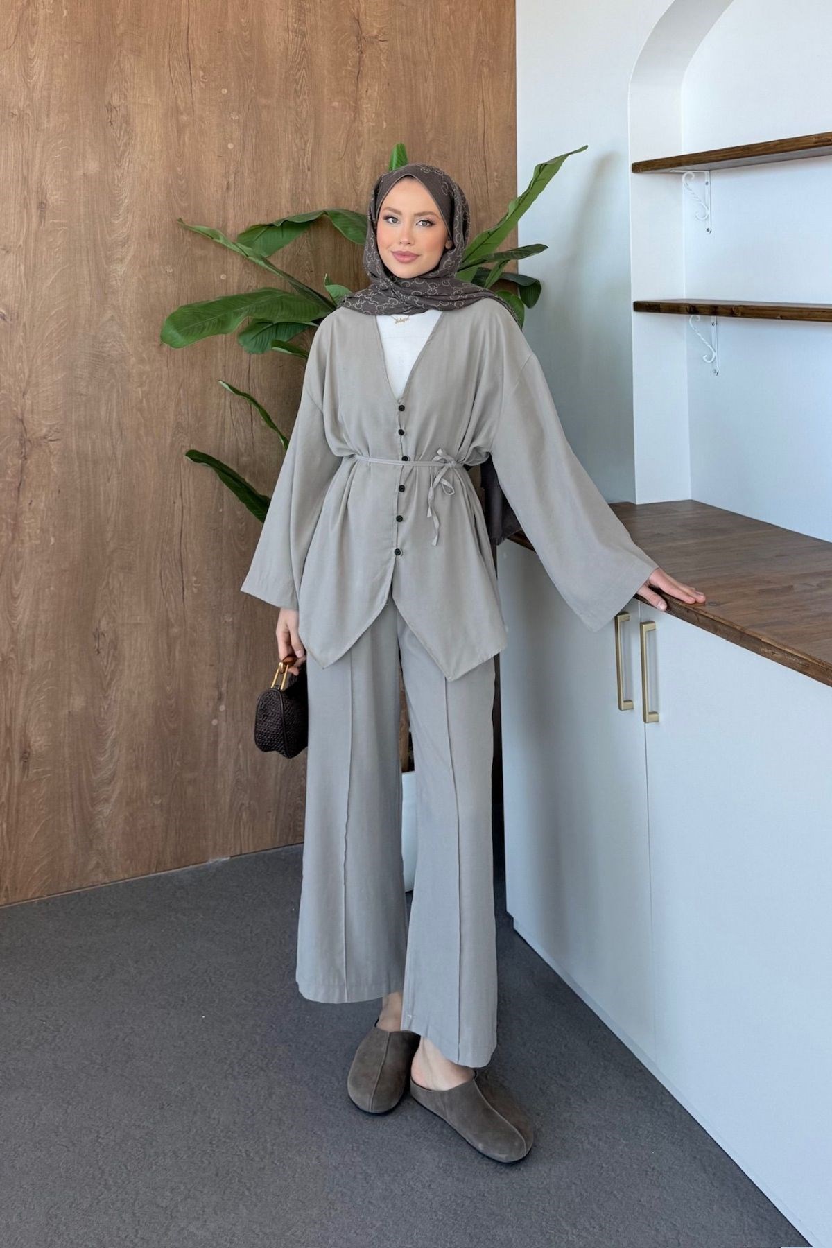 Esra Düğmeli Modal Takım Vizon, Fiyatları Esra Düğmeli Modal Takım Vizon| Haza Moda