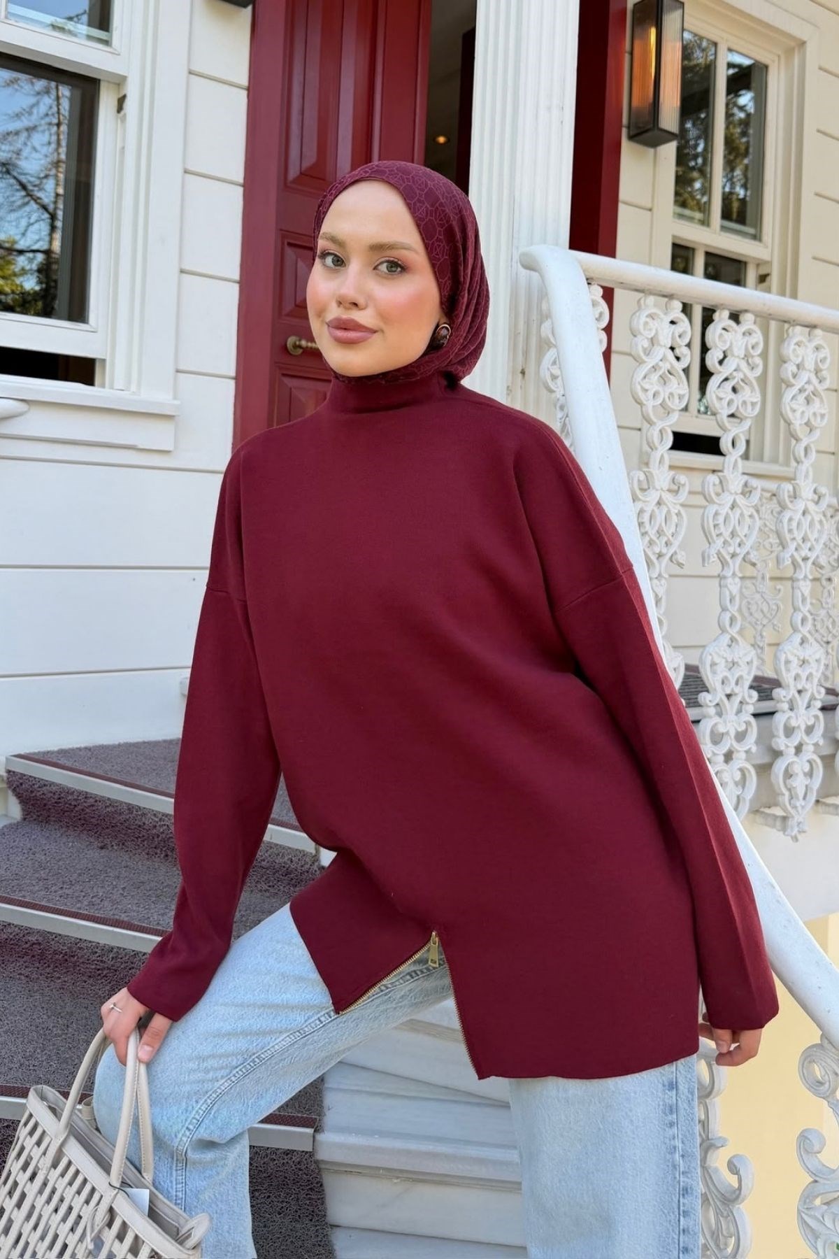 Fermuar Detaylı Salaş Tunik Bordo, Fiyatları 