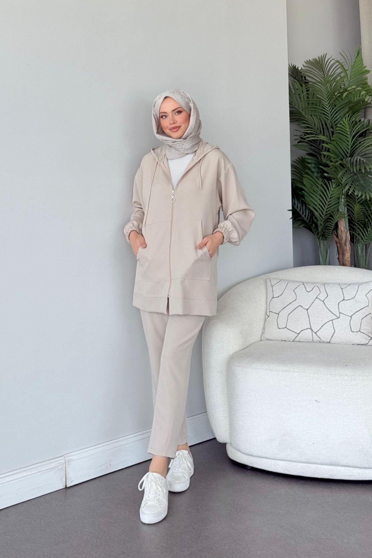 Fermuarlı Spor Takım Bej, Fiyatları Fermuarlı Spor Takım Bej - Haza Moda