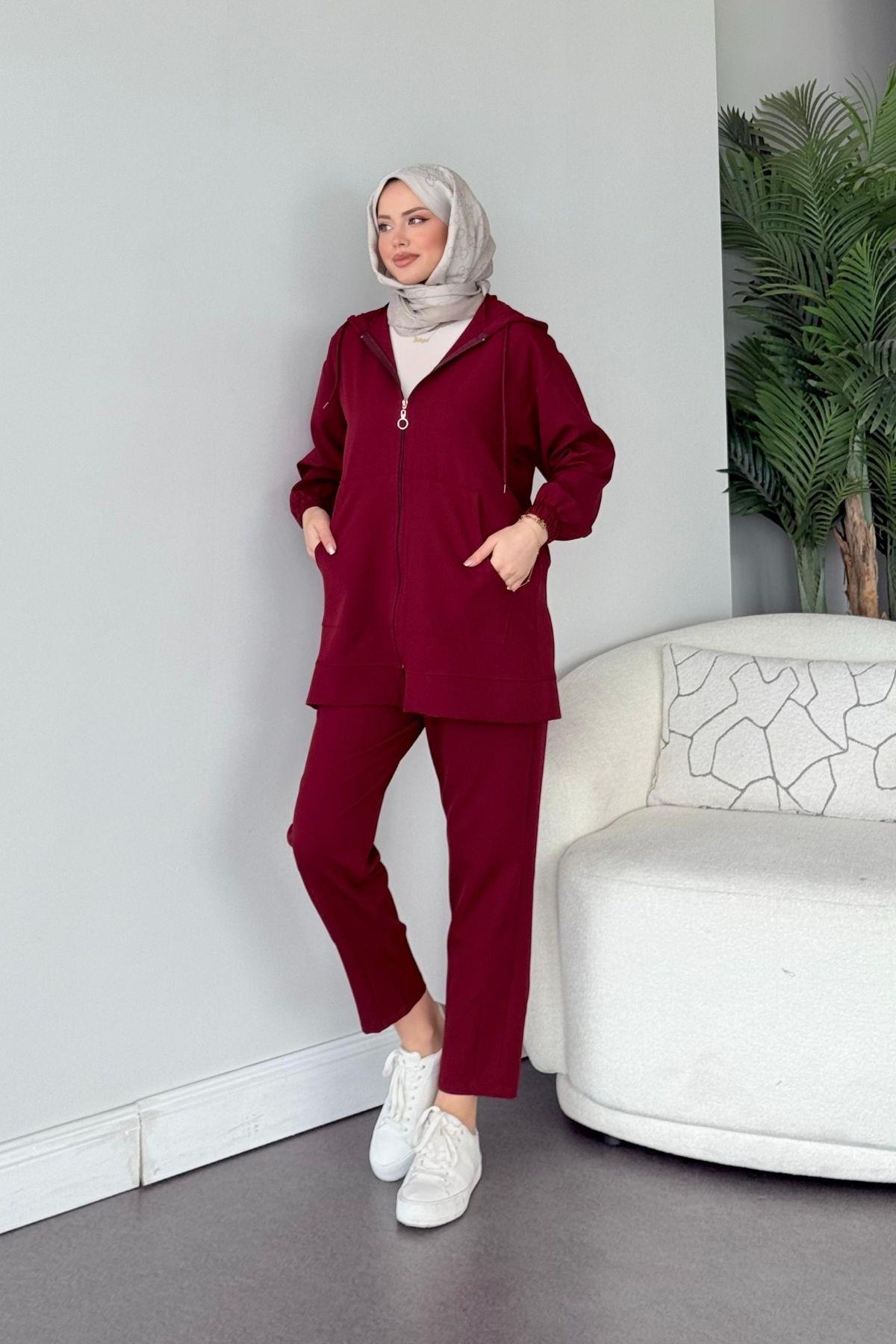 Fermuarlı Spor Takım Bordo, Fiyatları Fermuarlı Spor Takım Bordo- Haza Moda 