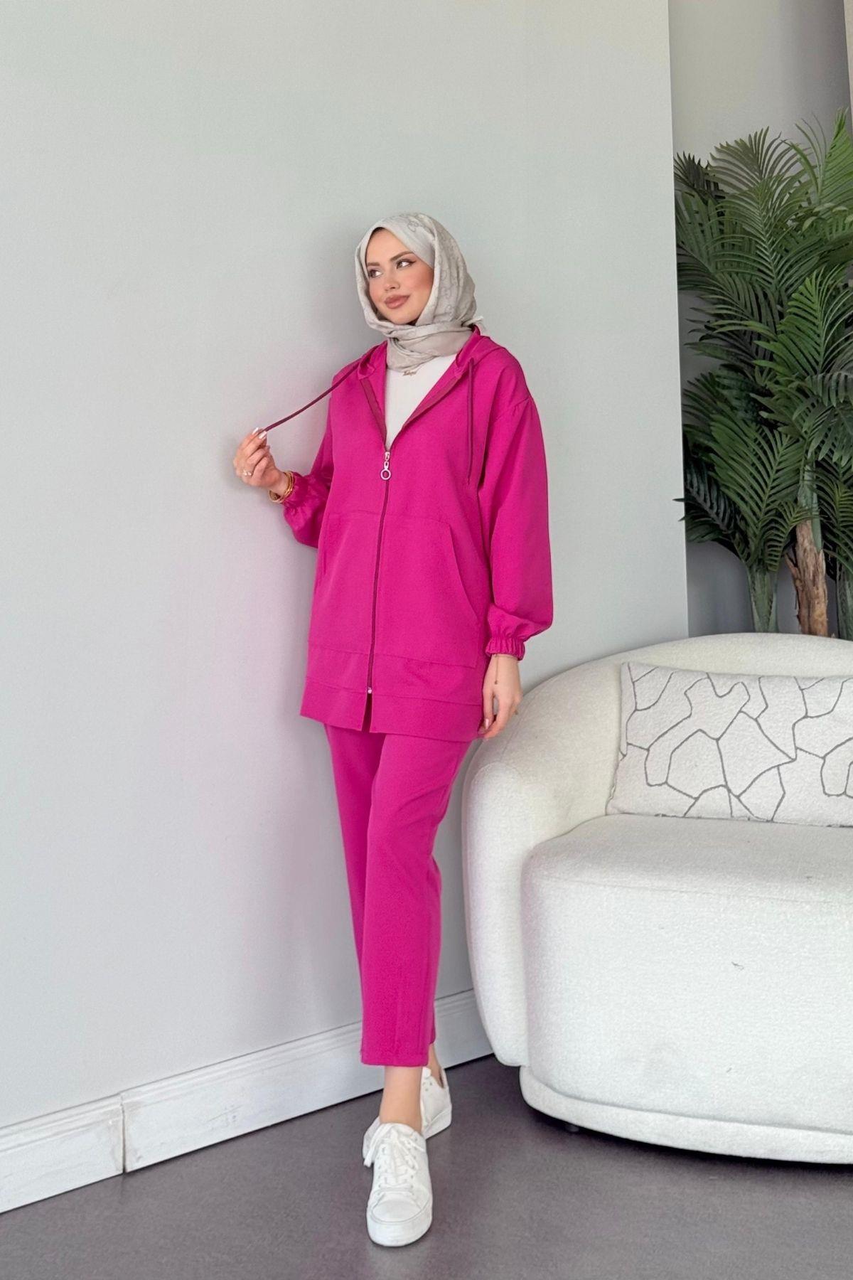 Fermuarlı Spor Takım Fuşya, Fiyatları Fermuarlı Spor Takım Fuşya - Haza Moda