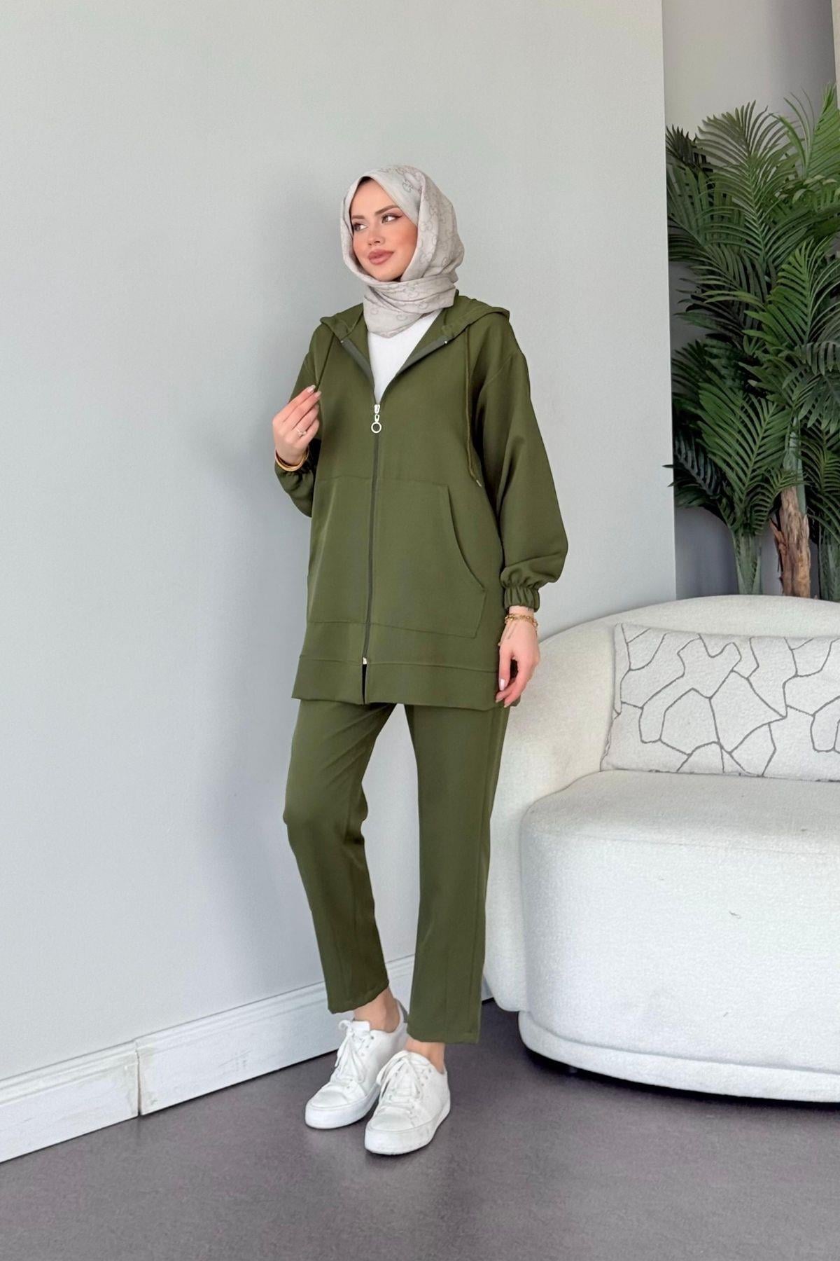 Fermuarlı Spor Takım Haki, Fiyatları Fermuarlı Spor Takım Haki- Haza Moda 