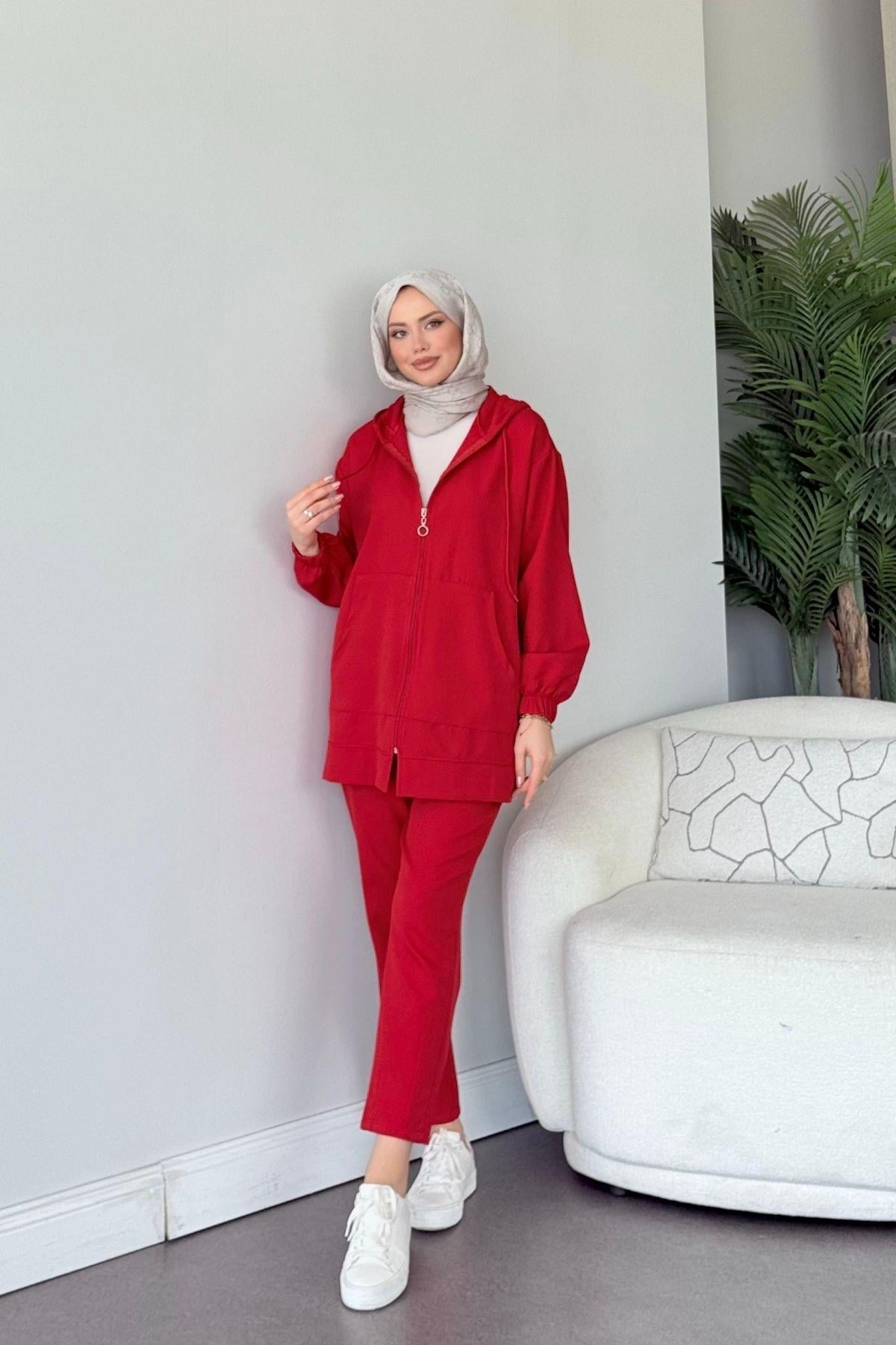 Fermuarlı Spor Takım Kırmızı, Fiyatları Fermuarlı Spor Takım Kırmızı- Haza Moda 
