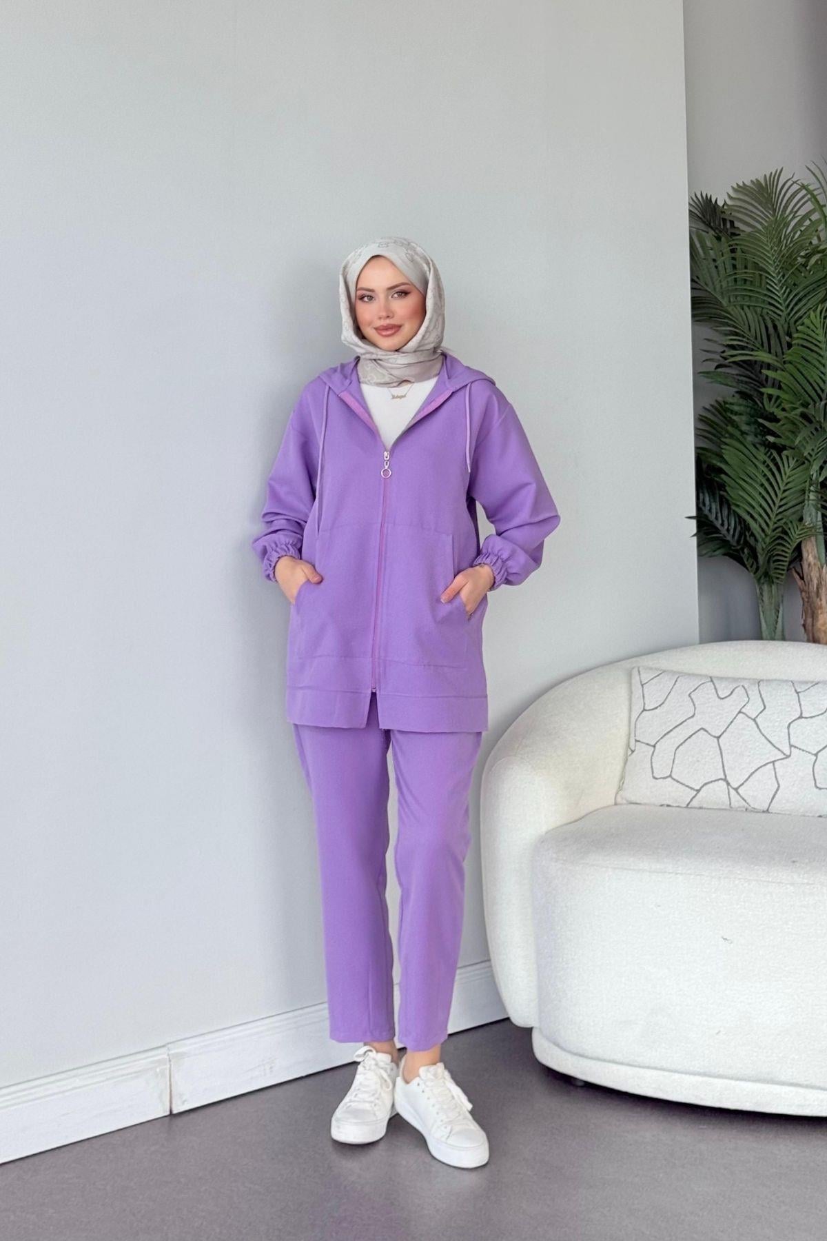 Fermuarlı Spor Takım Lila, Fiyatları Fermuarlı Spor Takım Lila- Haza Moda 