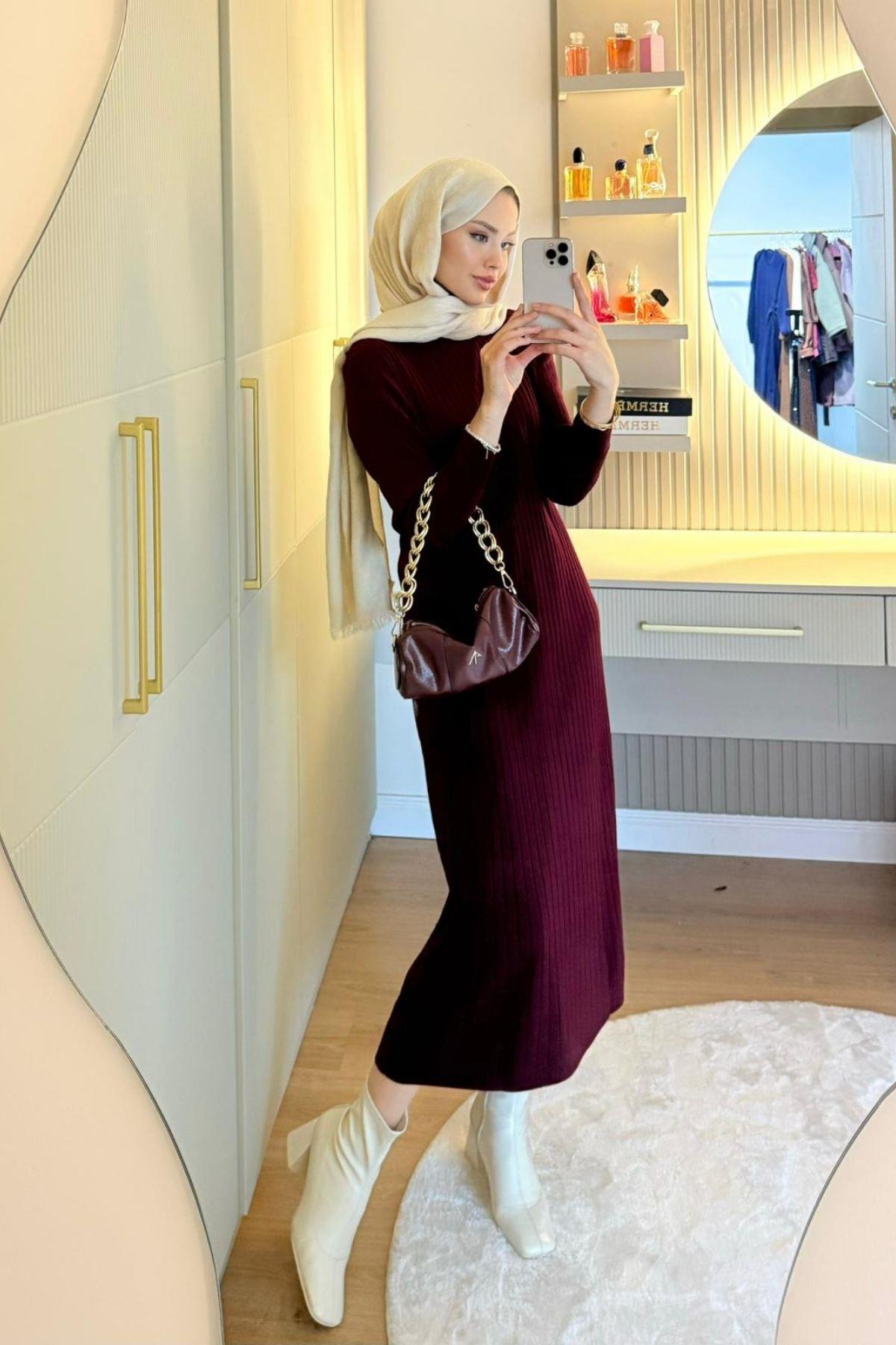 Fi Triko Elbise Bordo, Fiyatları Fi Triko Elbise Bordo- Haza Moda