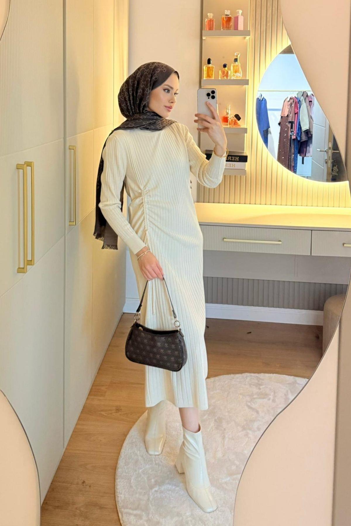 Fi Triko Elbise Ekru , Fiyatları Fi Triko Elbise Ekru - Haza Moda