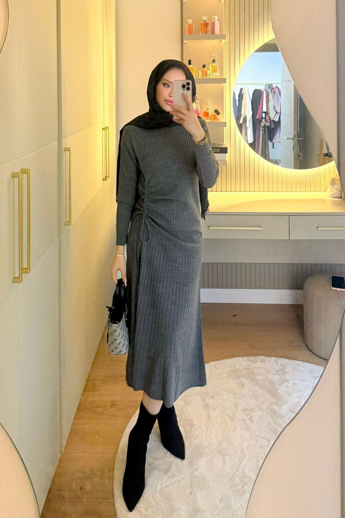 Fi Triko Elbise Füme , Fiyatları Fi Triko Elbise Füme - Haza Moda