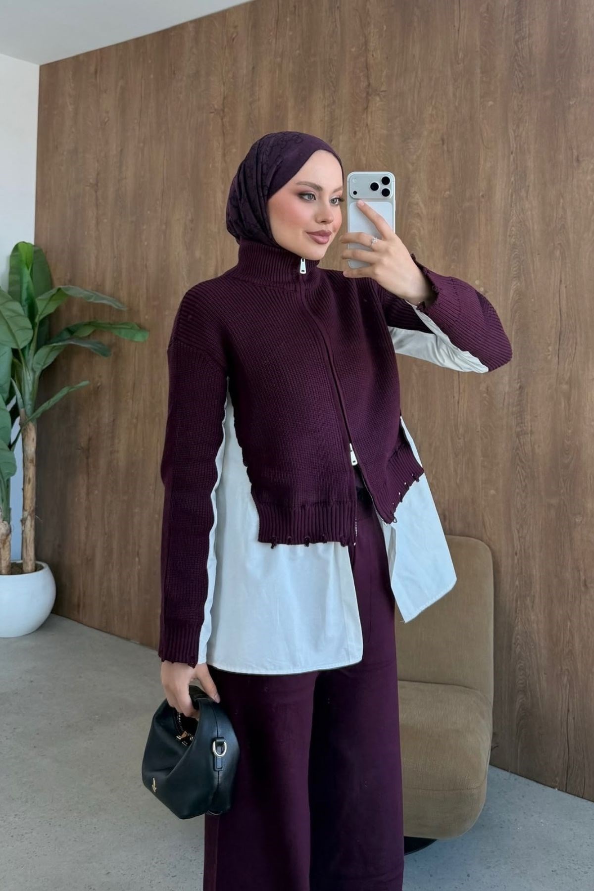 Frida Gömlek Detay Lüks Takım Mürdüm, Fiyatları 