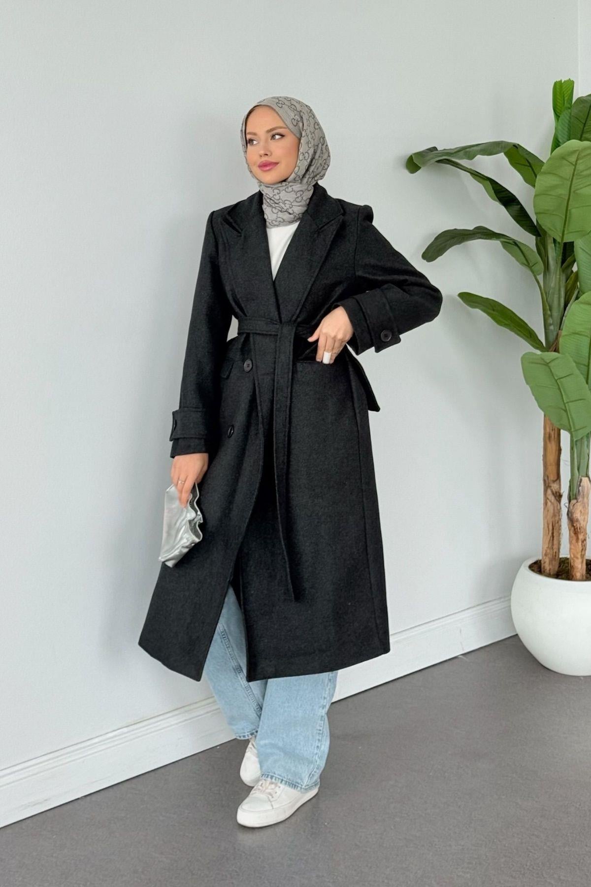 Geniş Manşetli Kaşe Kaban Antarasit, Fiyatları Geniş Manşetli Kaşe Kaban Antarasit- Haza Moda 
