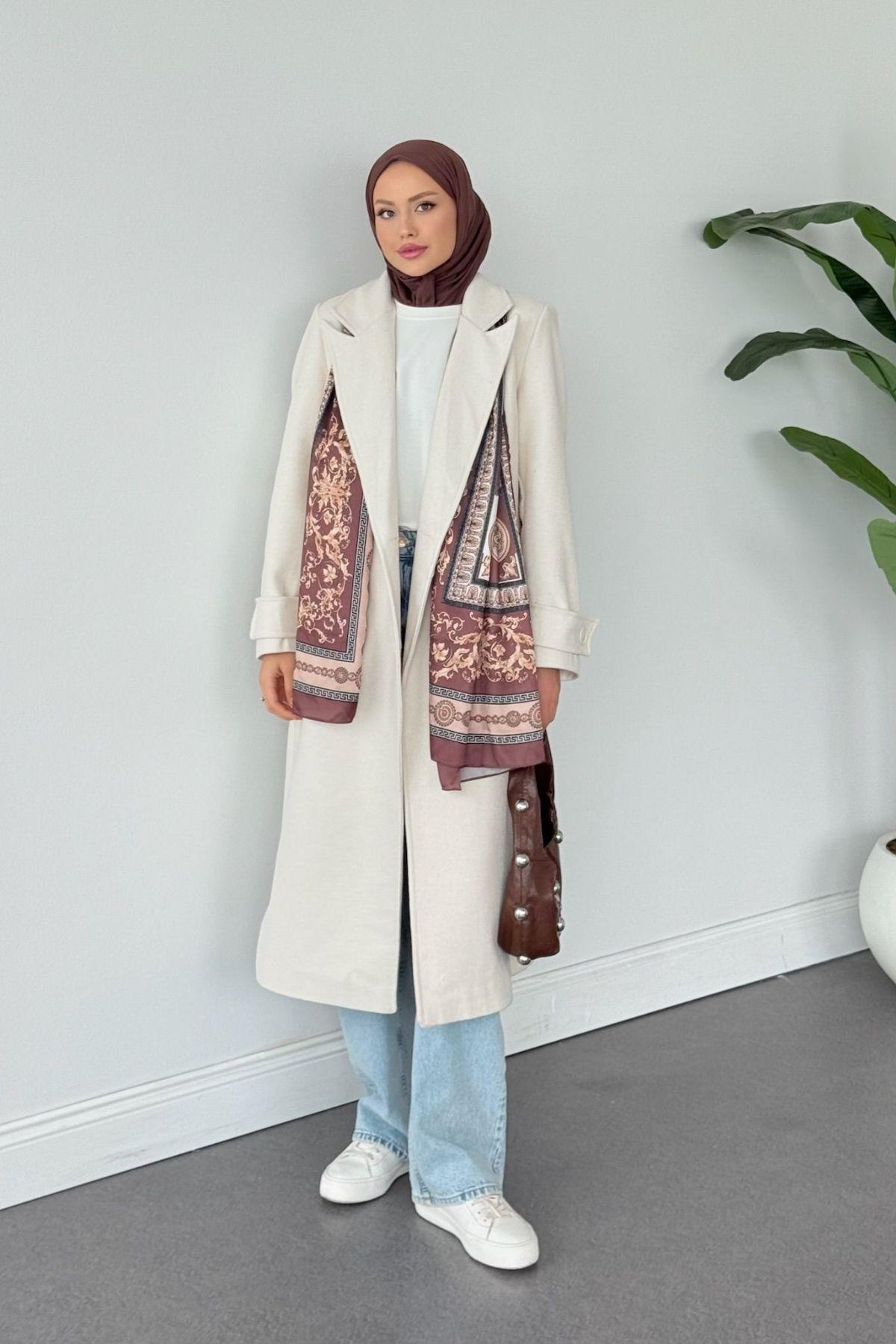 Geniş Manşetli Kaşe Kaban Ekru, Fiyatları Geniş Manşetli Kaşe Kaban Ekru- Haza Moda 