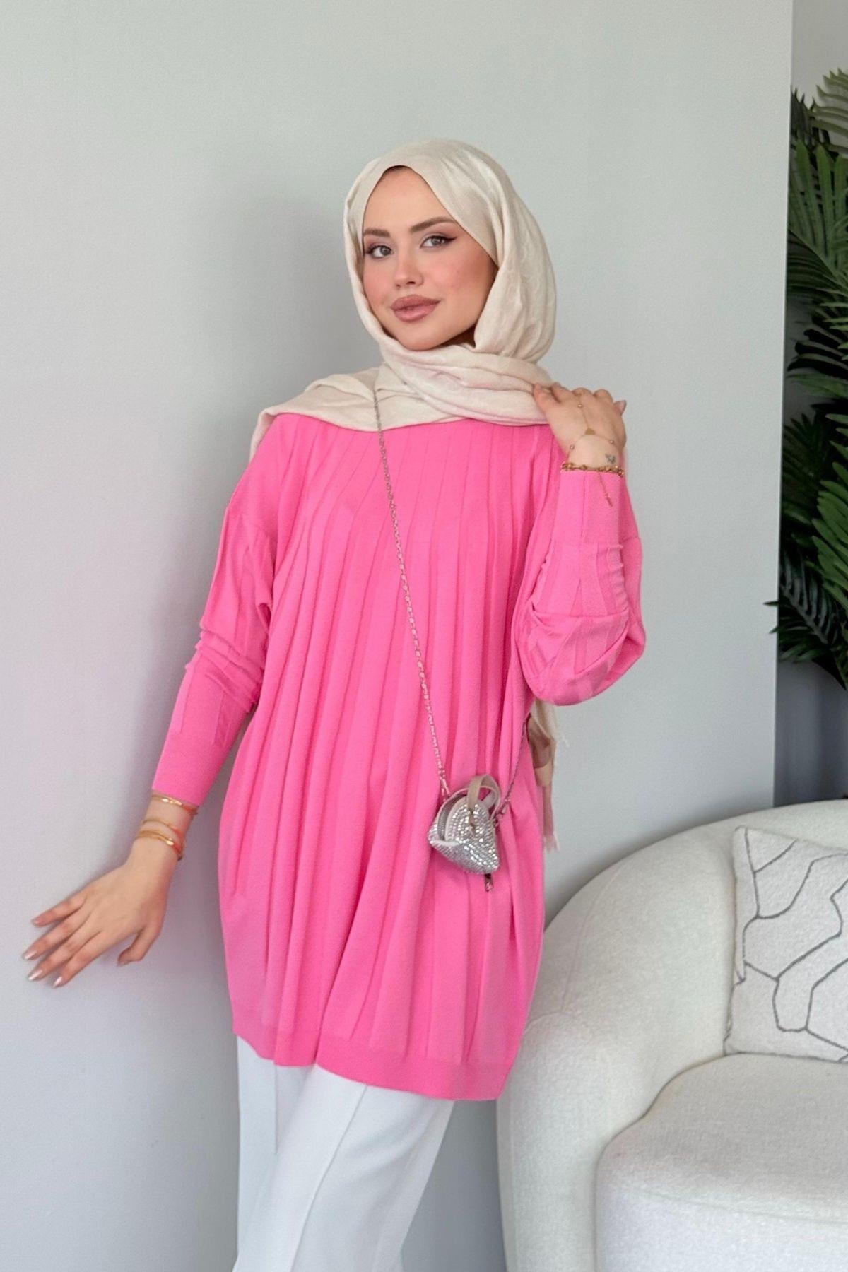 Gökkuşağı Merserize Tunik Pembe, Fiyatları Gökkuşağı Merserize Tunik Pembe- Haza Moda 
