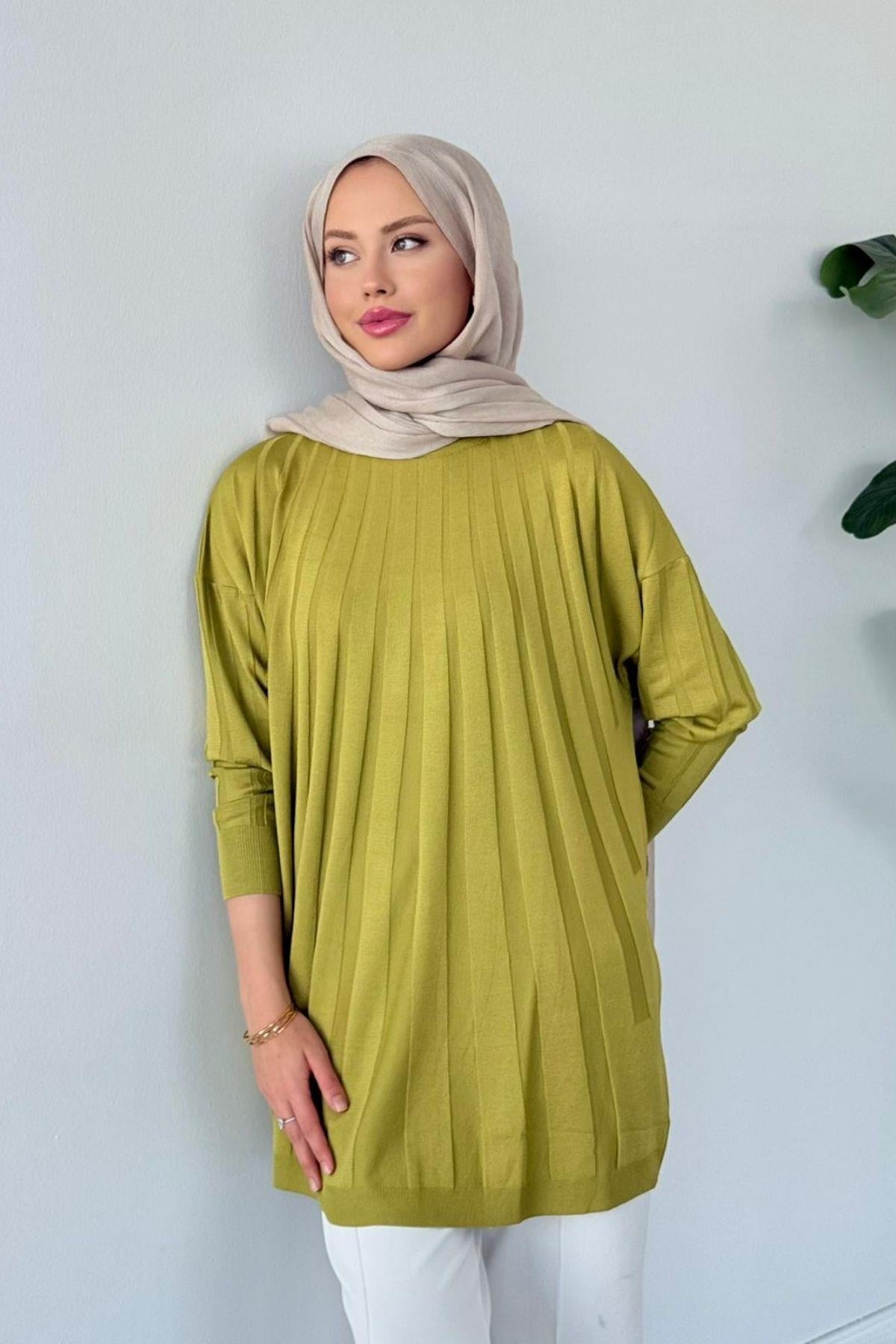 Gökkuşağı Merserize Tunik Yağ Yeşili, Fiyatları Gökkuşağı Merserize Tunik Yağ Yeşili- Haza Moda 