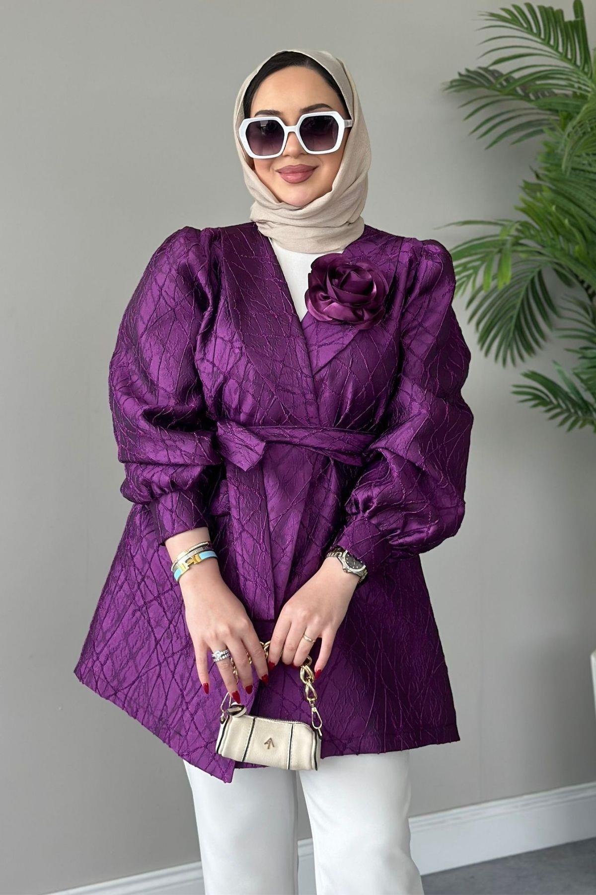 Gül Broş Ceket Mürdüm, Fiyatları 