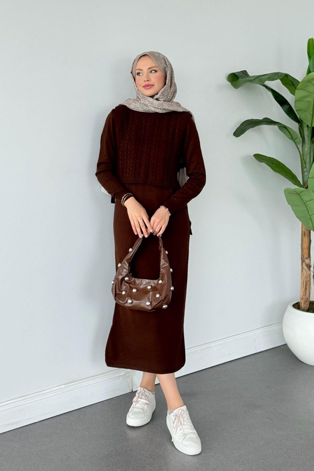 Gülben Crop Detaylı Elbise Kahve, Fiyatları Gülben Crop Detaylı Elbise Kahve- Haza Moda