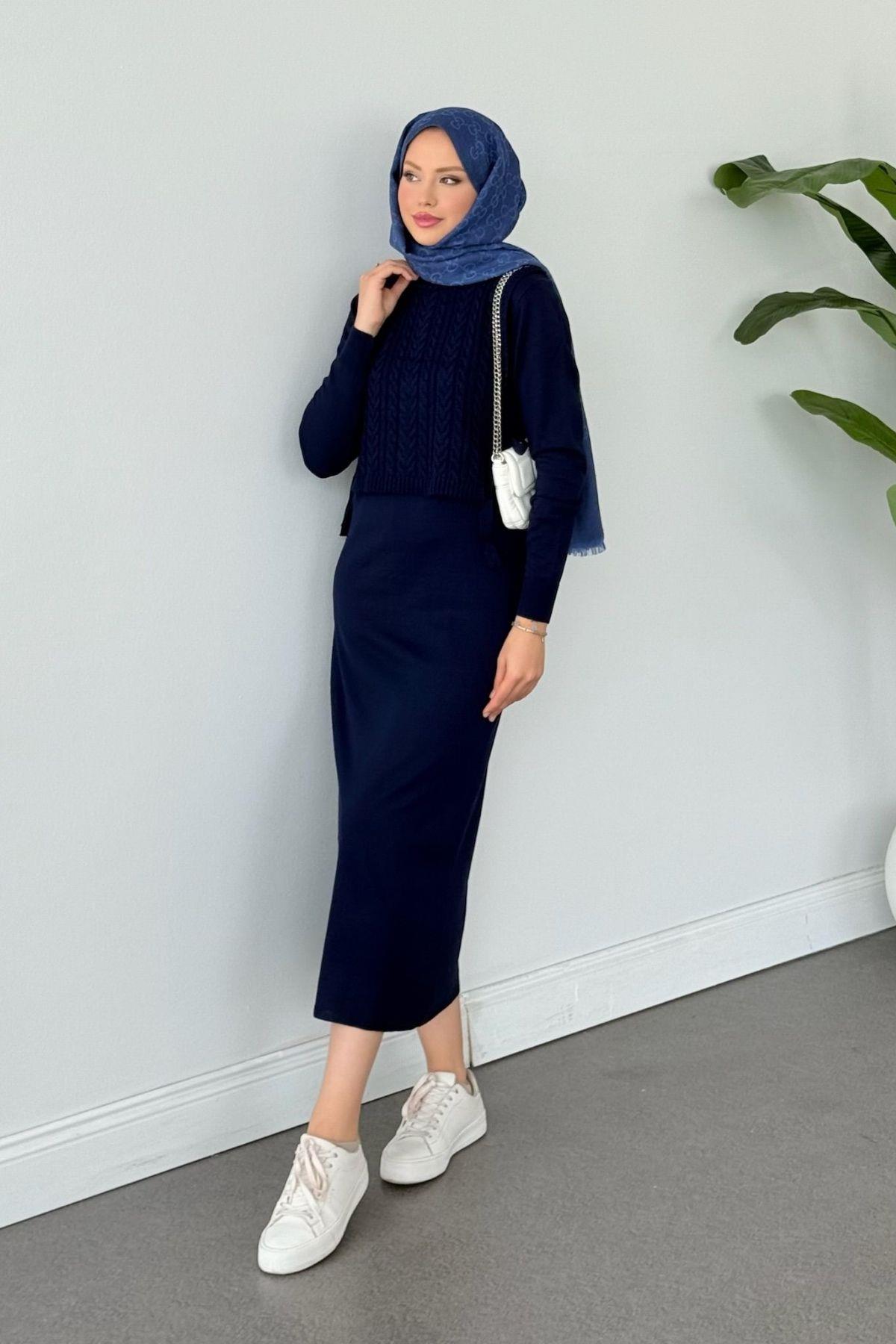 Gülben Crop Detaylı Elbise Lacivert, Fiyatları Gülben Crop Detaylı Elbise Lacivert- Haza Moda