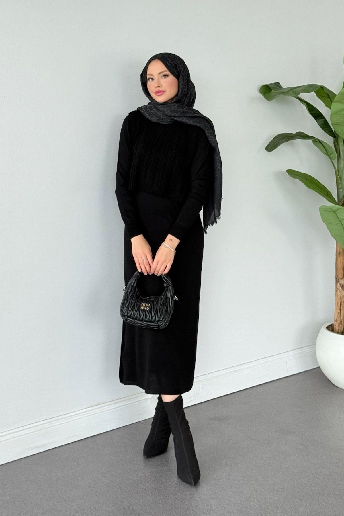 Gülben Crop Detaylı Elbise Siyah, Fiyatları Gülben Crop Detaylı Elbise Siyah- Haza Moda
