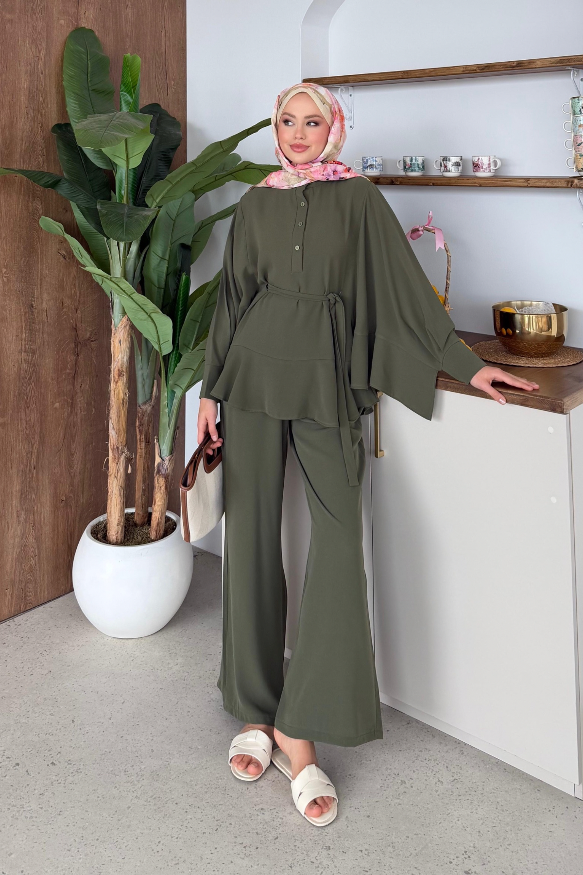 Halef Fırfırlı Takım Haki, Fiyatları Halef Fırfırlı Takım Haki | Haza Moda