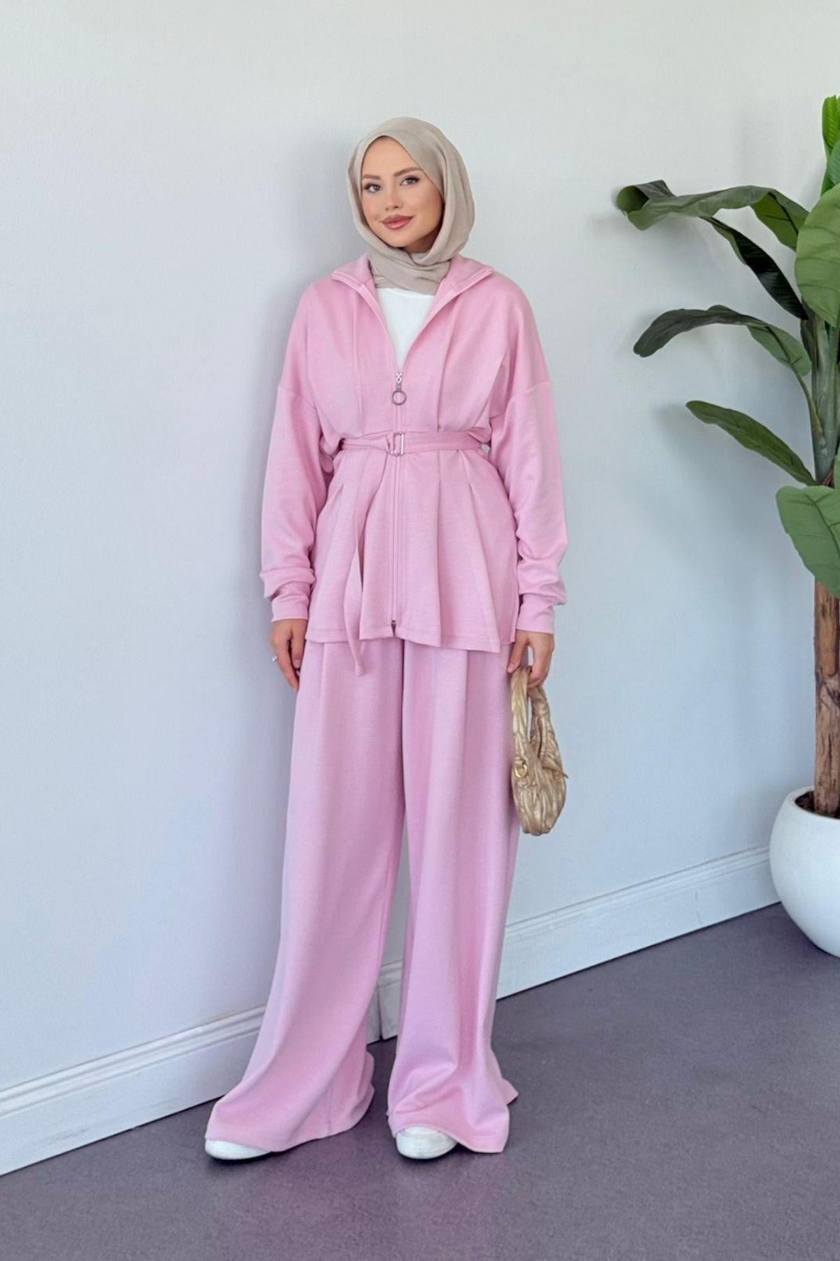 Hanna Pamuklu Pantolonlu Takım Pembe, Fiyatları Hanna Pamuklu Pantolonlu Takım Pembe Haza Moda 