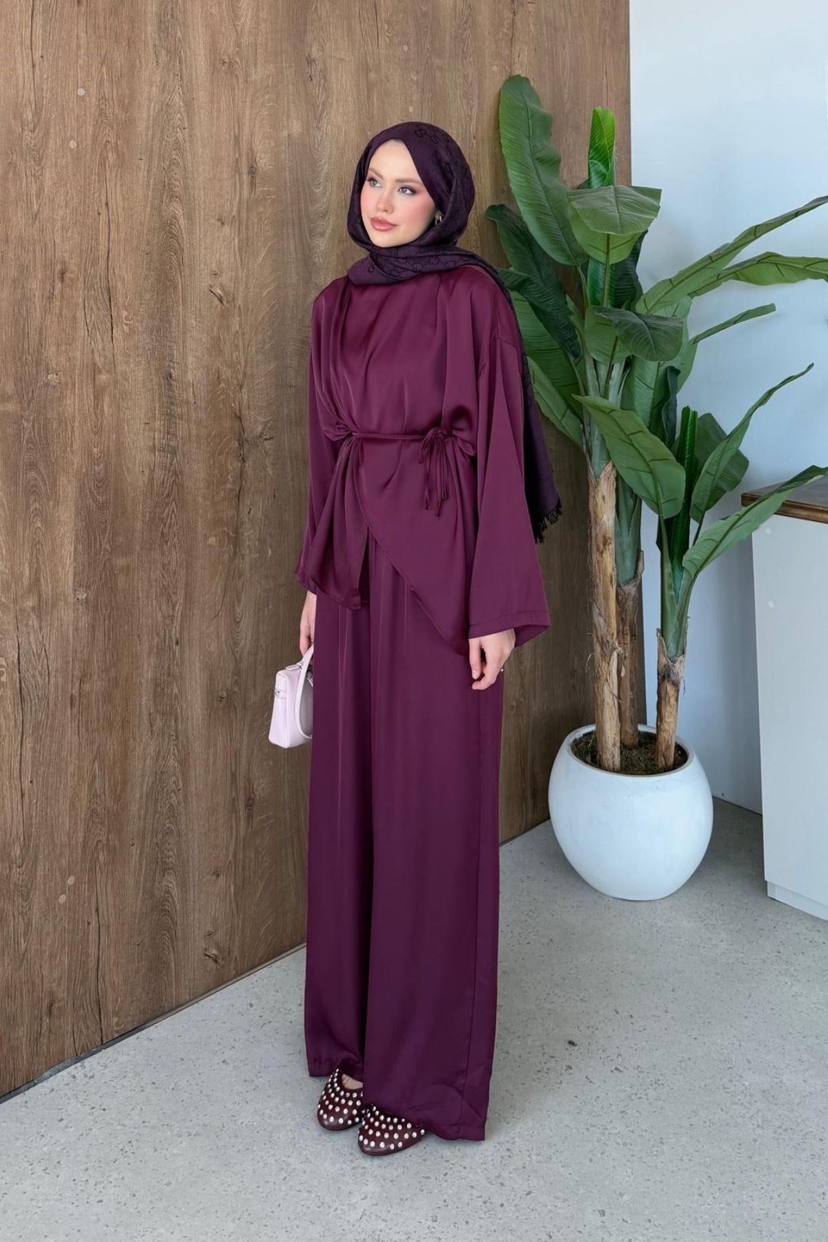 Hera Saten Takım Mürdüm, Fiyatları Hera Saten Takım Kahve | Haza Moda