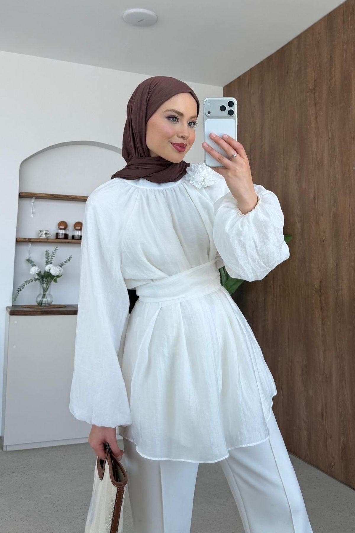 Hesna Balon Kol Tunik Beyaz, Fiyatları 