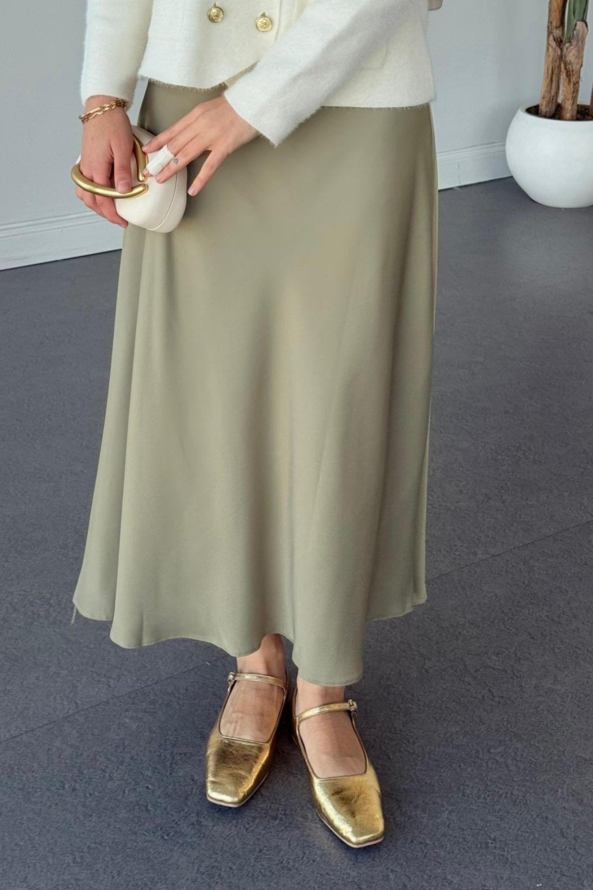 HM Saten Etek Yağ Yeşili, Fiyatları HM Saten Etek Yağ Yeşili- Haza Moda 