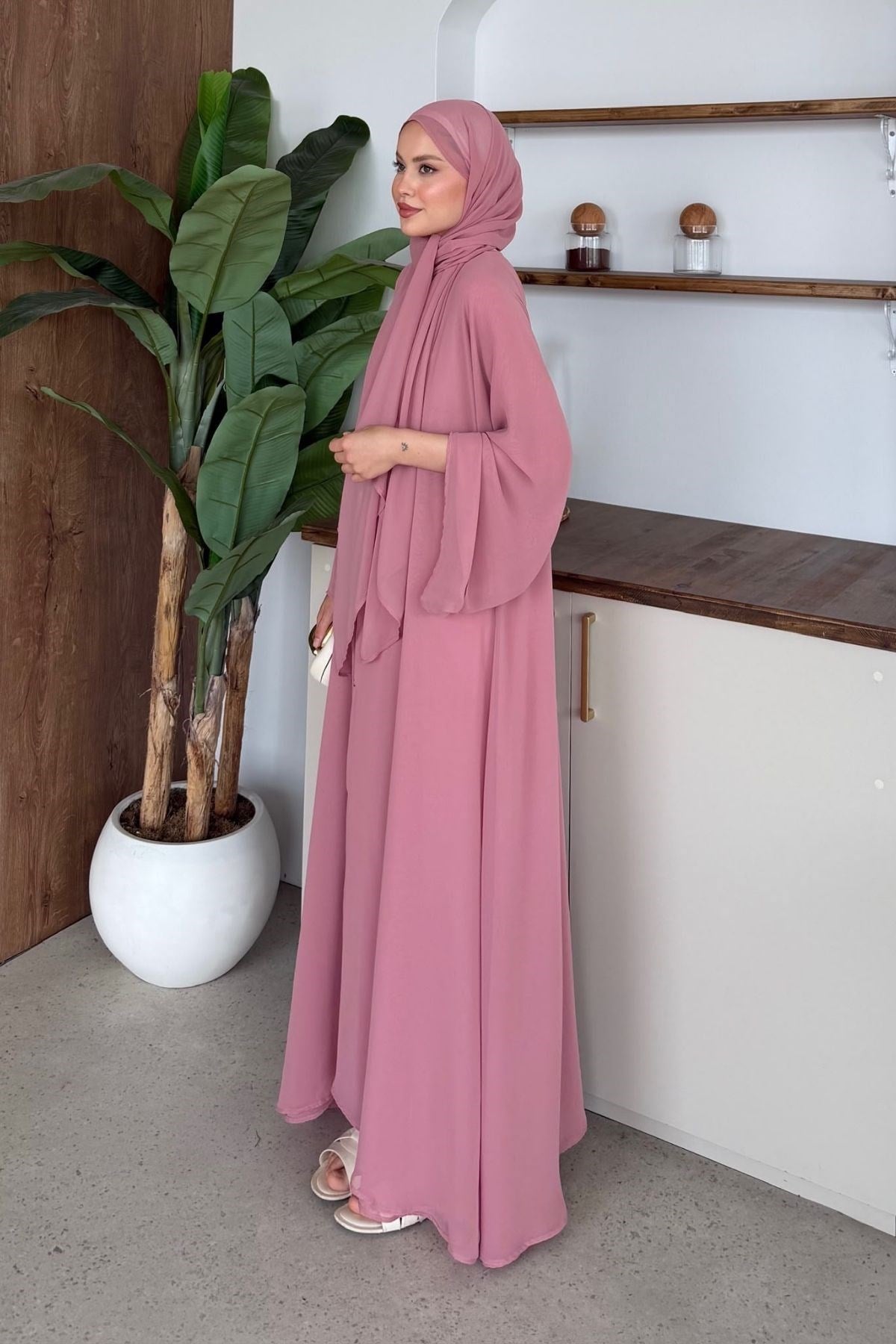 Hürrem Şallı Abaya Pudra, Fiyatları Hürrem Şallı Abaya Pudra | Haza Moda