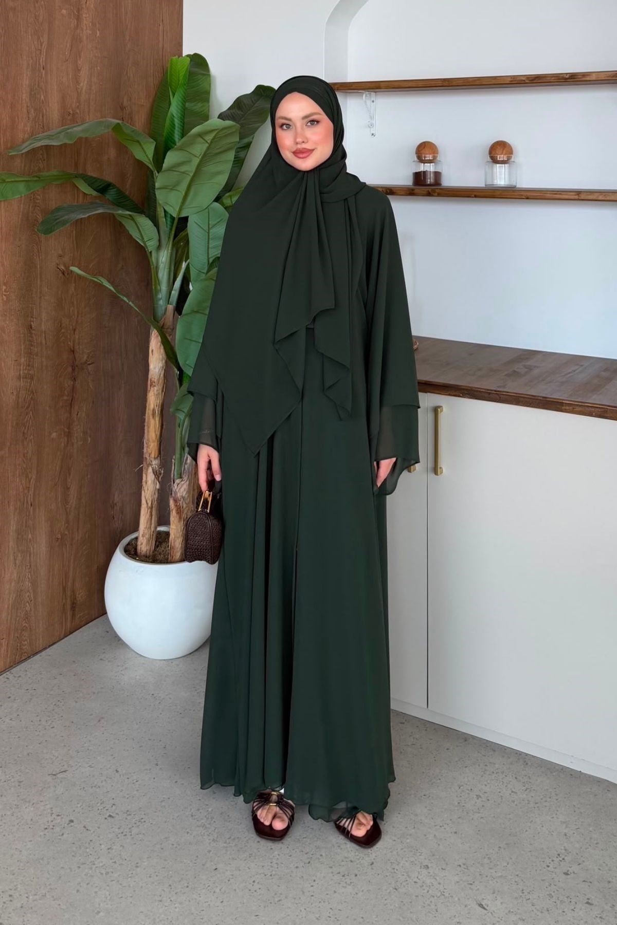 Hürrem Şallı Abaya Zümrüt, Fiyatları Hürrem Şallı Abaya Zümrüt| Haza Moda