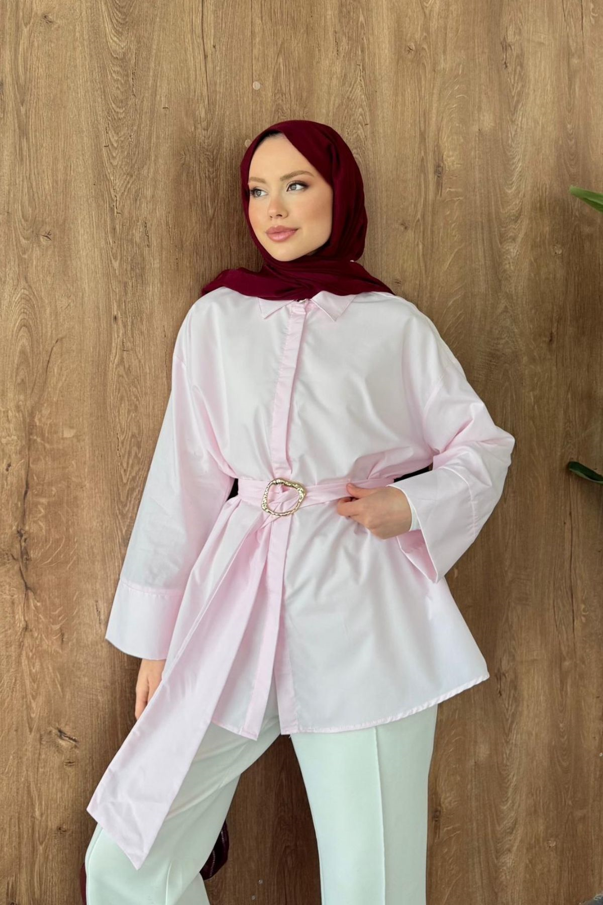 HznToka Detaylı Kuşaklı Gömlek Pembe, Fiyatları 