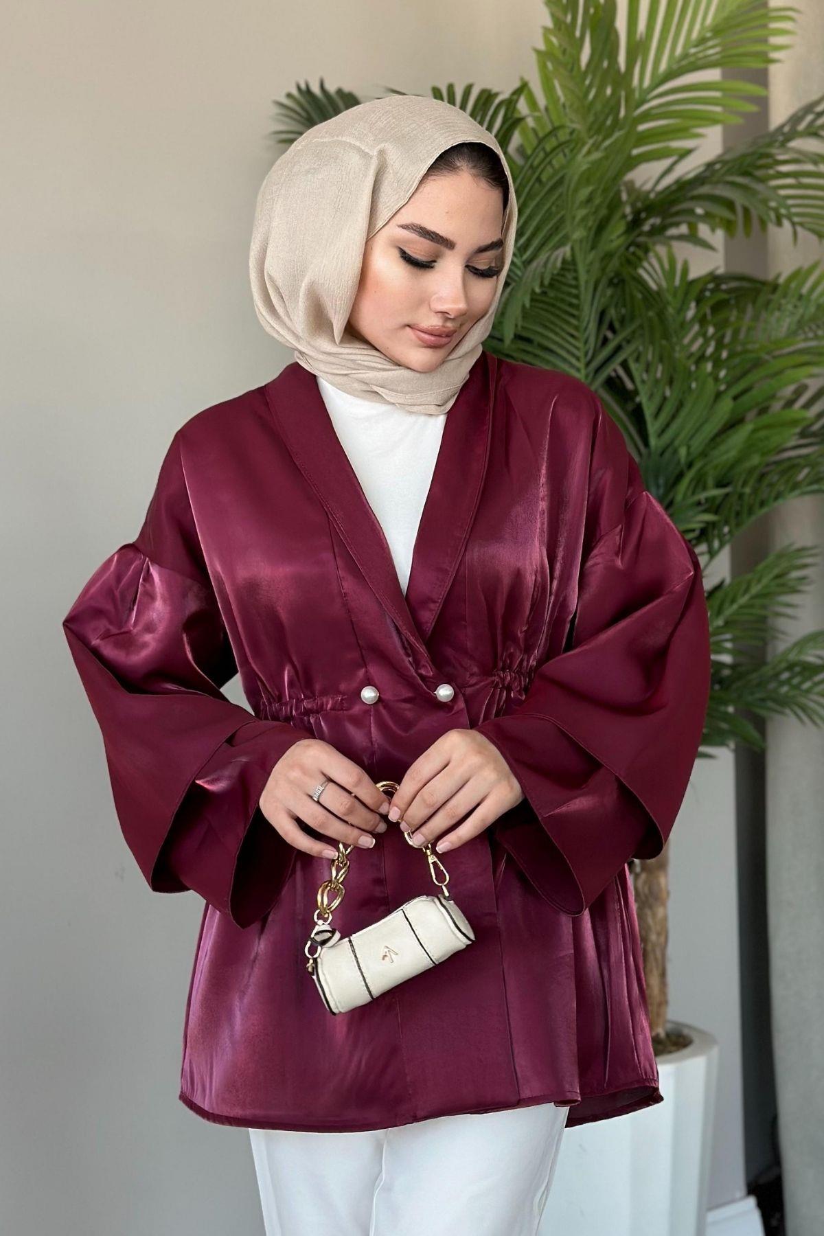 İğneli Tafta Ceket Bordo, Fiyatları Haza Moda | Tesettür Giyim | İğneli Tafta Ceket Bordo