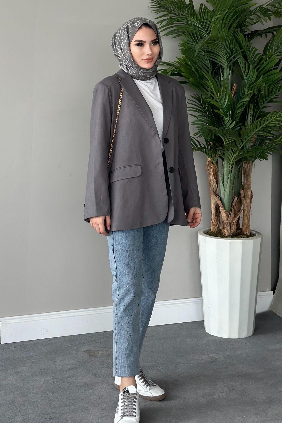 İki Düğmeli Blazer Ceket Füme, Fiyatları 