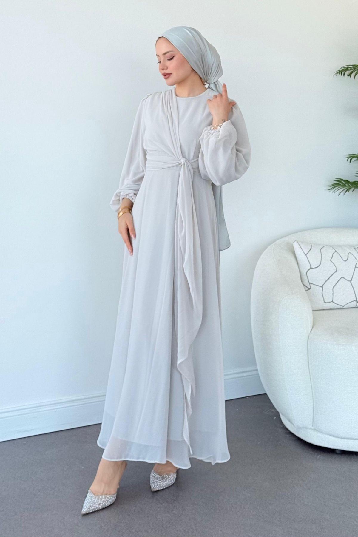 İlayda Şifon Elbise Bej, Fiyatları İlayda Şifon Elbise Bej- Haza Moda