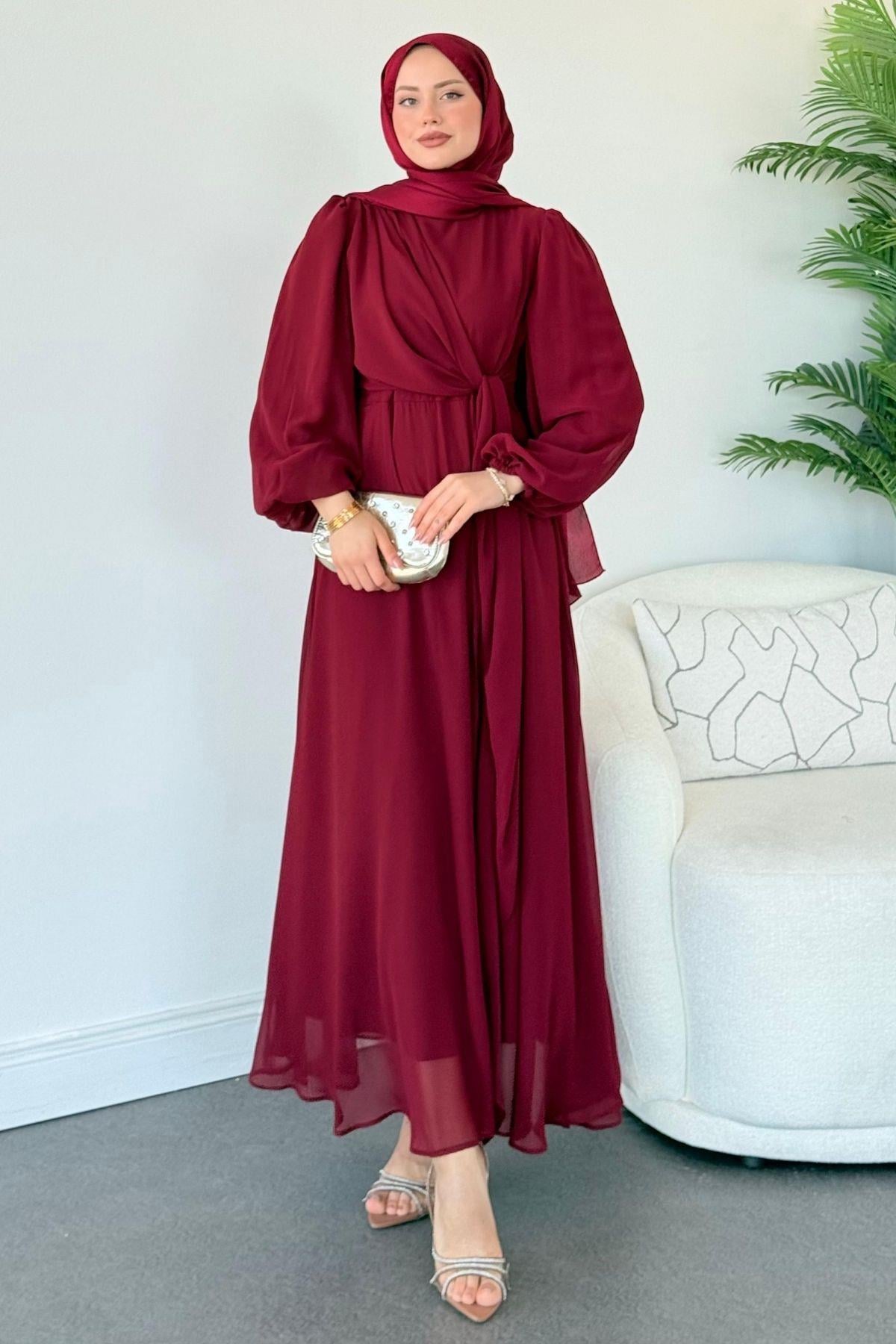 İlayda Şifon Elbise Bordo, Fiyatları İlayda Şifon Elbise Bordo- Haza Moda