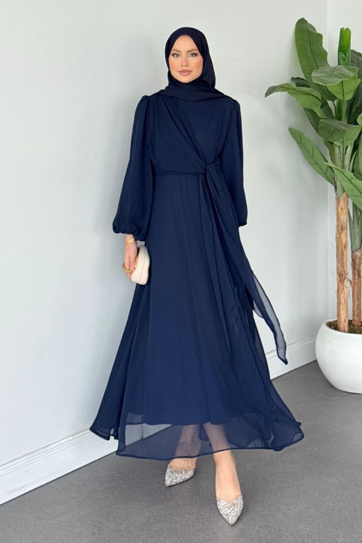 İlayda Şifon Elbise Lacivert, Fiyatları İlayda Şifon Elbise Lacivert- Haza Moda