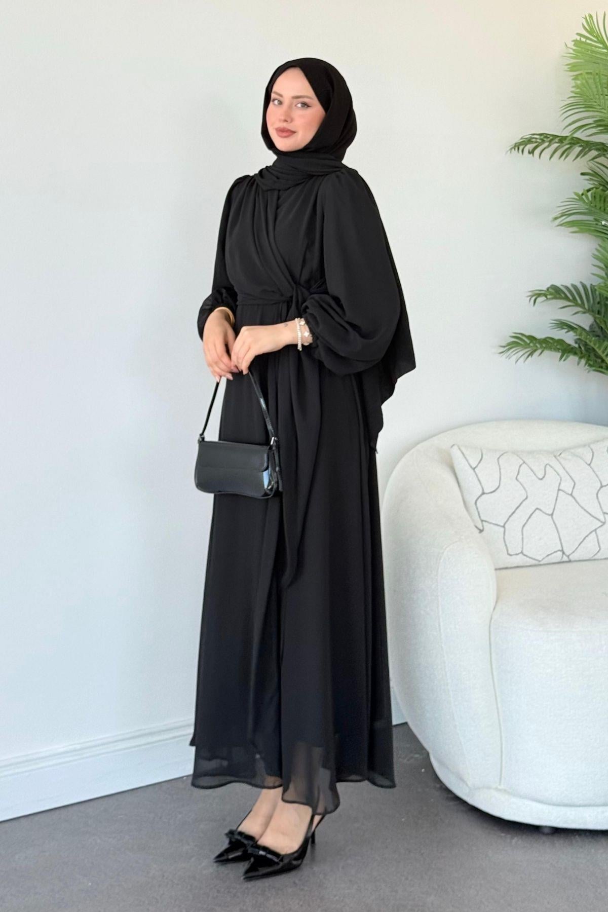 İlayda Şifon Elbise Siyah, Fiyatları İlayda Şifon Elbise Siyah- Haza Moda