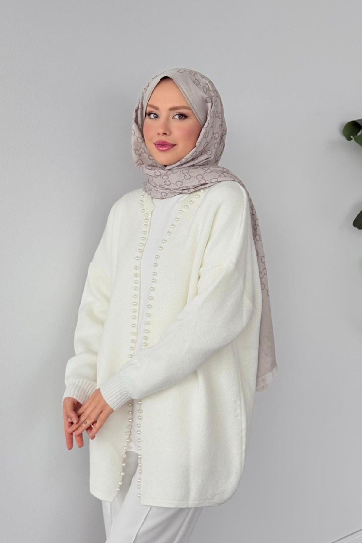 İnci Detaylı Hırka Beyaz, Fiyatları İnci Detaylı Hırka Beyaz Haza Moda 
