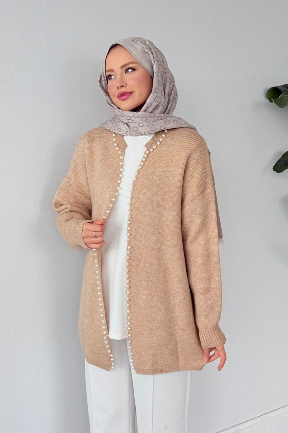 İnci Detaylı Hırka Camel, Fiyatları İnci Detaylı Hırka Camel Haza Moda 