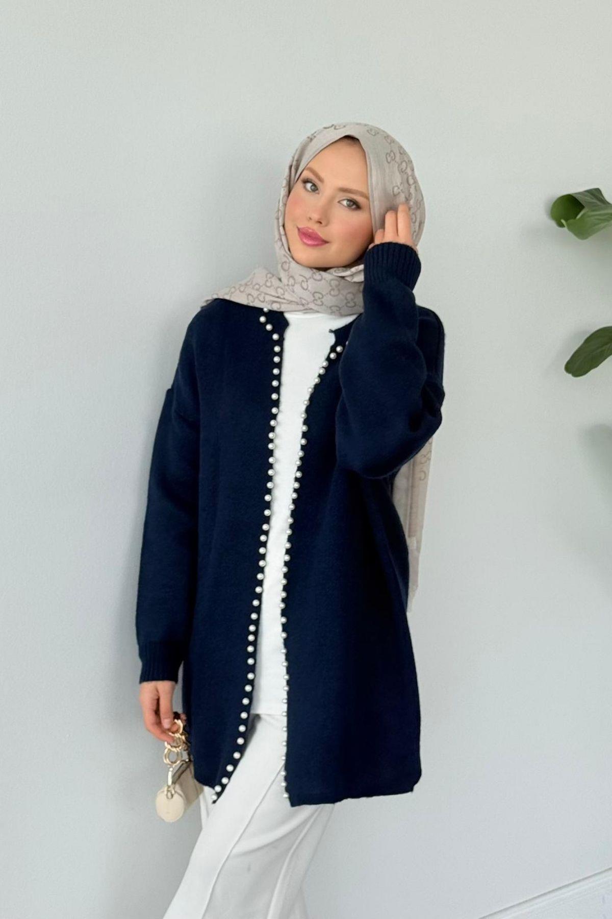 İnci Detaylı Hırka Lacivert , Fiyatları İnci Detaylı Hırka Lacivert Haza Moda 