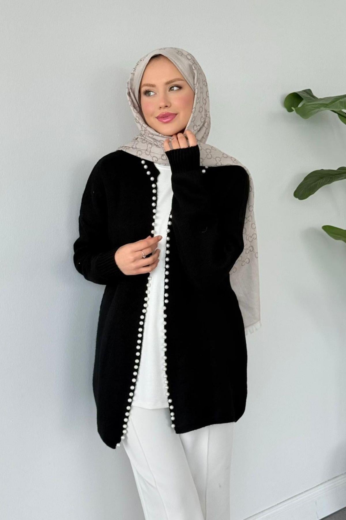İnci Detaylı Hırka Siyah, Fiyatları İnci Detaylı Hırka Siyah Haza Moda 