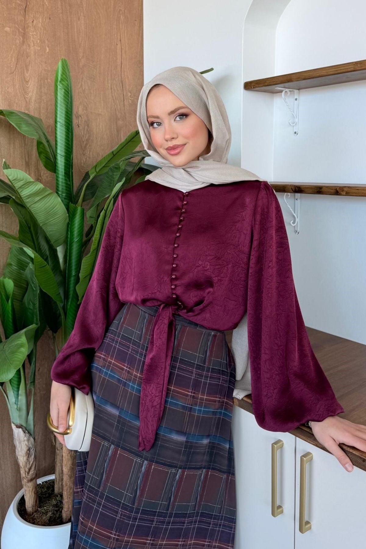 İncili Saten Gömlek Bordo, Fiyatları 